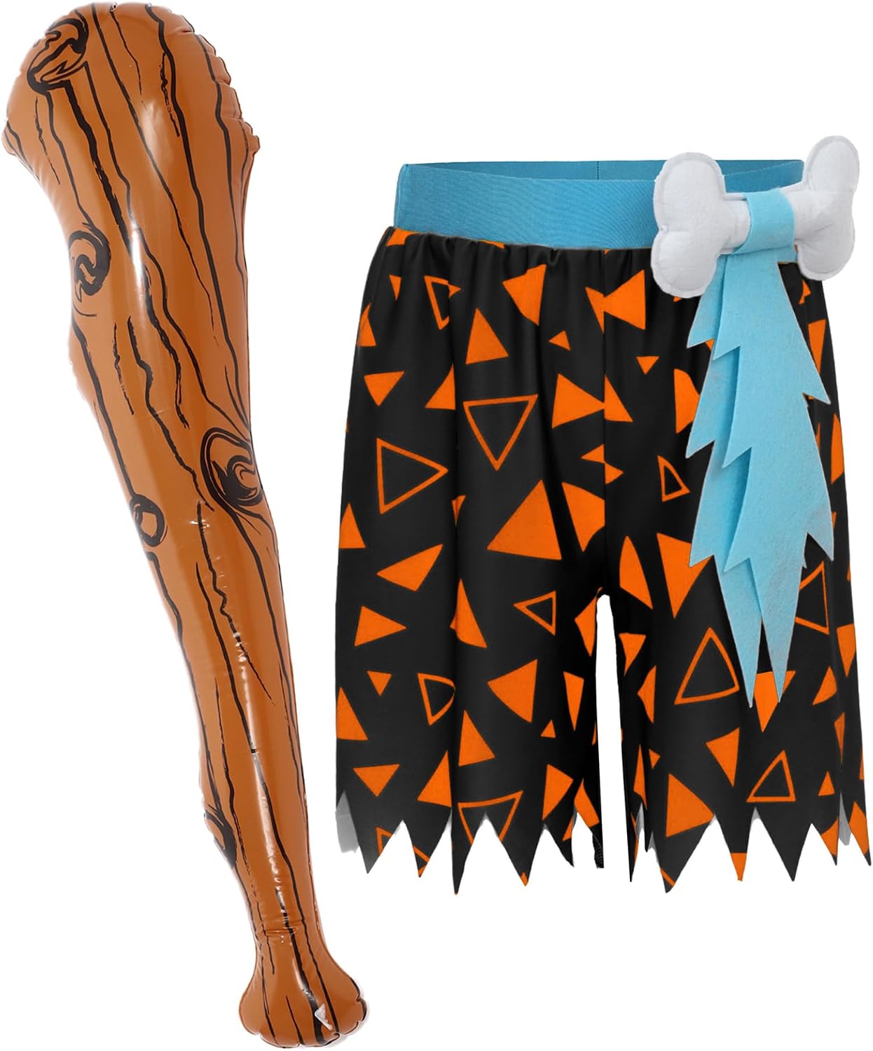Sxiwei Kids Boys Elastic Waistband Jagged Hem Pants Stone Age Caveman Shorts with Inflatable Stick