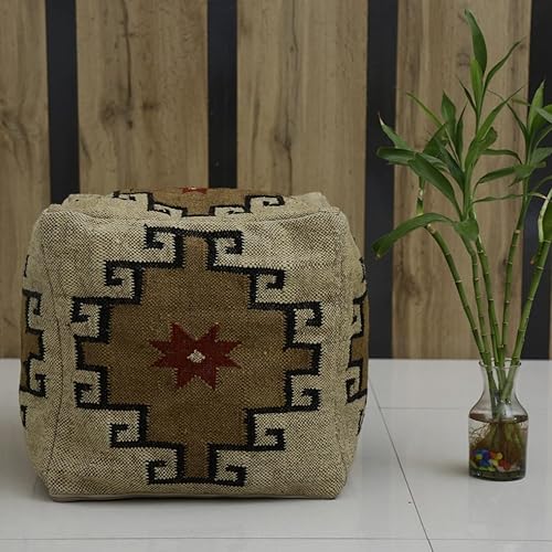 Miniatura 11 de Trade Star Funda tejida a mano para puf kilim, funda decorativa para puf de asiento hecho a mano, funda de puf otomano de lana de yute auténtico