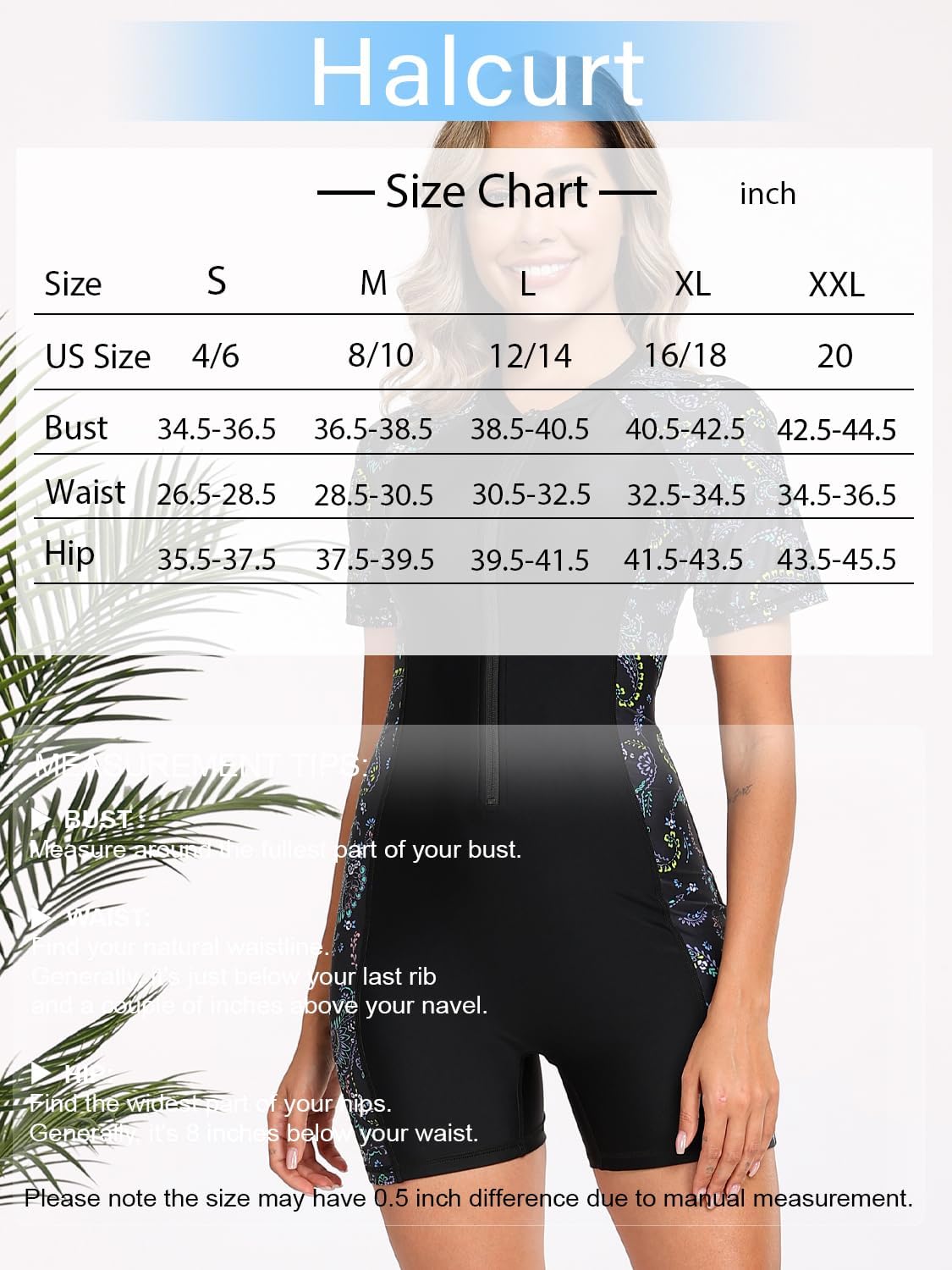 Halcurt Women's Boyleg One Piece Rash Guard with Built in Bra Zip Front UPF50+ Short Sleeve Full Body Surfing Swimsuit