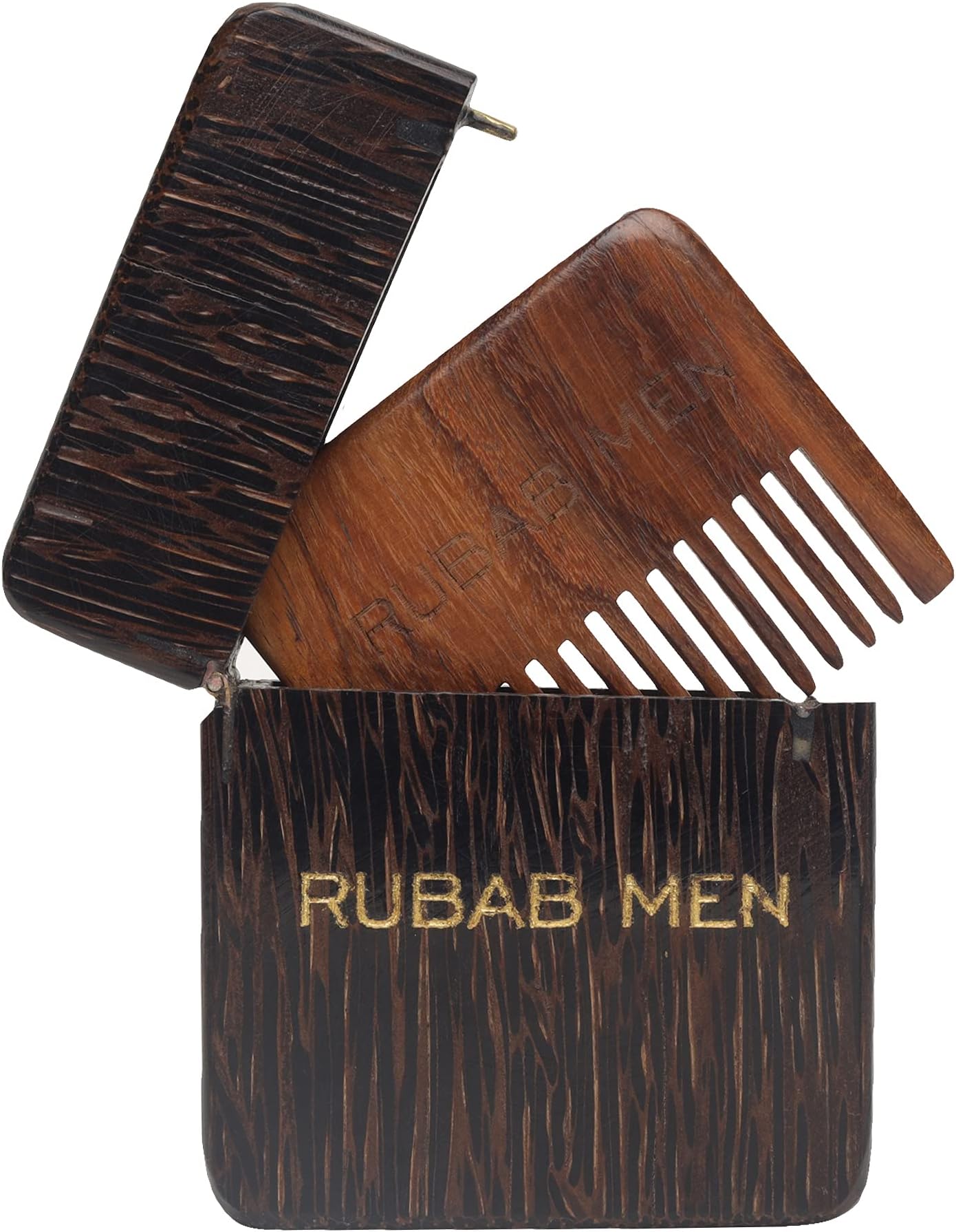 RUBAB MENWooden Beard Comb Foldable Compact Wooden Case - Handcrafted and Made with Finest Sheesham Wood | Anti-Static Hair, Beard and Mooch Comb | Ultimate Luxury