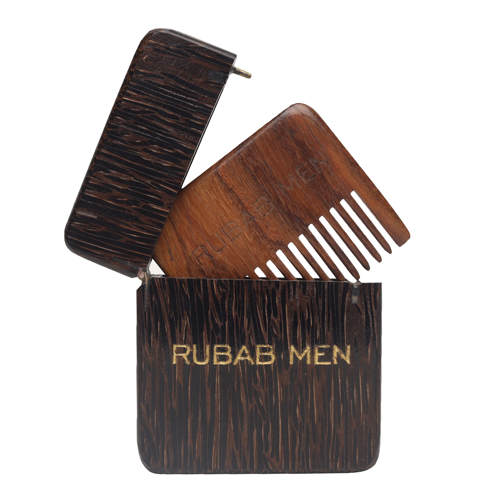 RUBAB MENWooden Beard Comb Foldable Compact Wooden Case - Handcrafted and Made with Finest Sheesham Wood | Anti-Static Hair, Beard and Mooch Comb | Ultimate Luxury