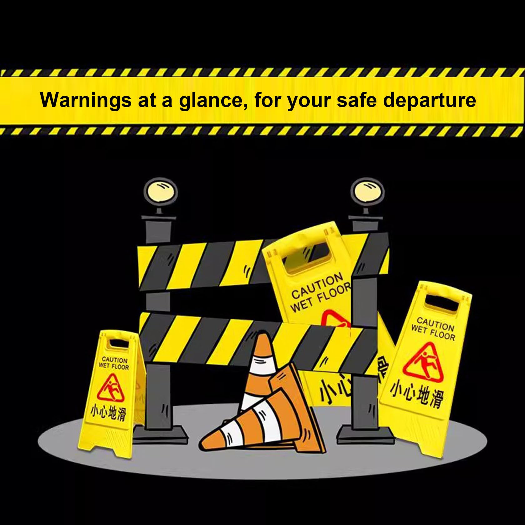 Señal De Precaución De Suelo Mojado, Señal De Suelo Resbaladizo Tipo A Plegable por Dos Lados, Señal De Advertencia Independiente,Yellow