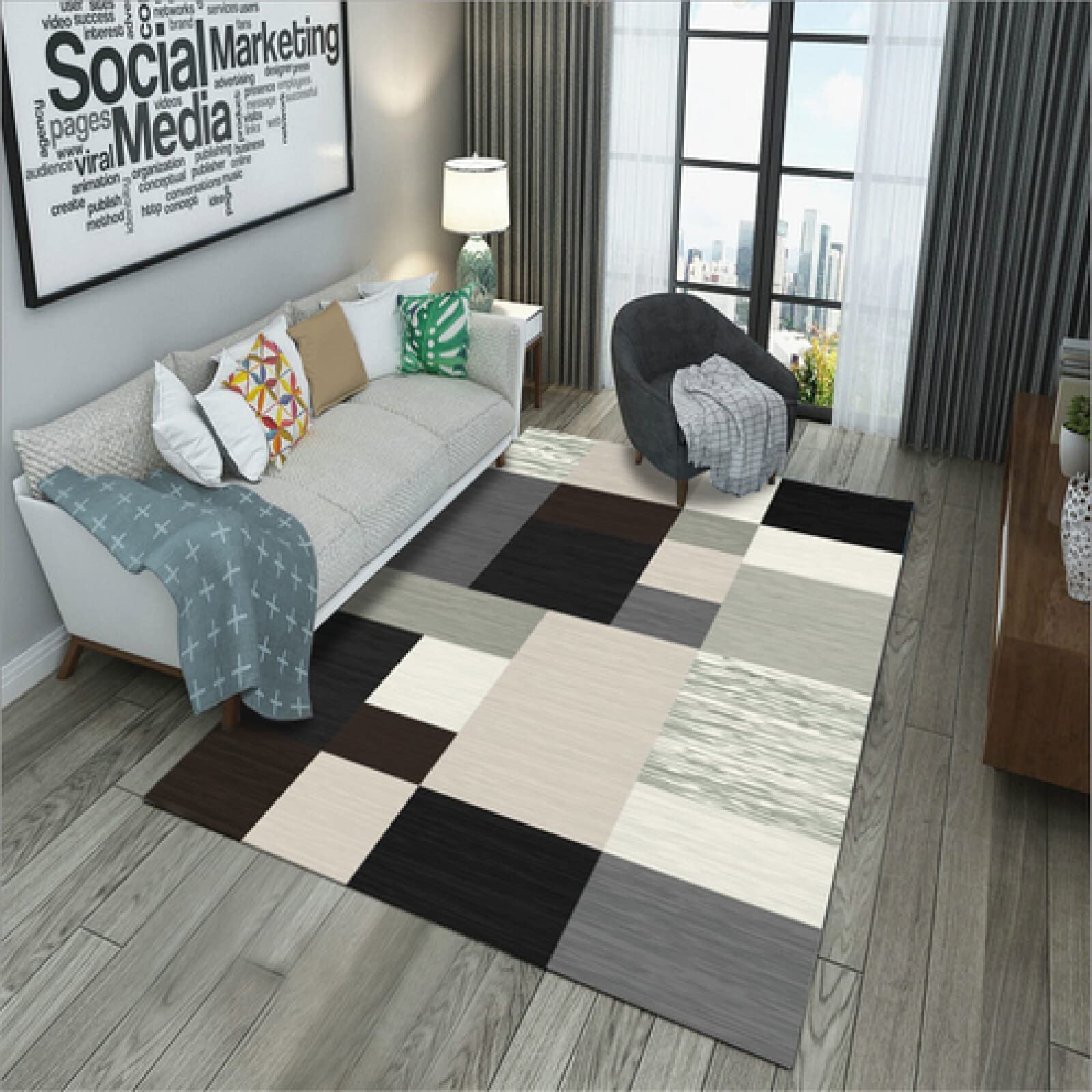 Floor Carpet For HomeBright RugChildrens RugBlack and gray geometric rectangle teen bedroom decorationOutside Rugs For Garden200X260cmGarden Rugs