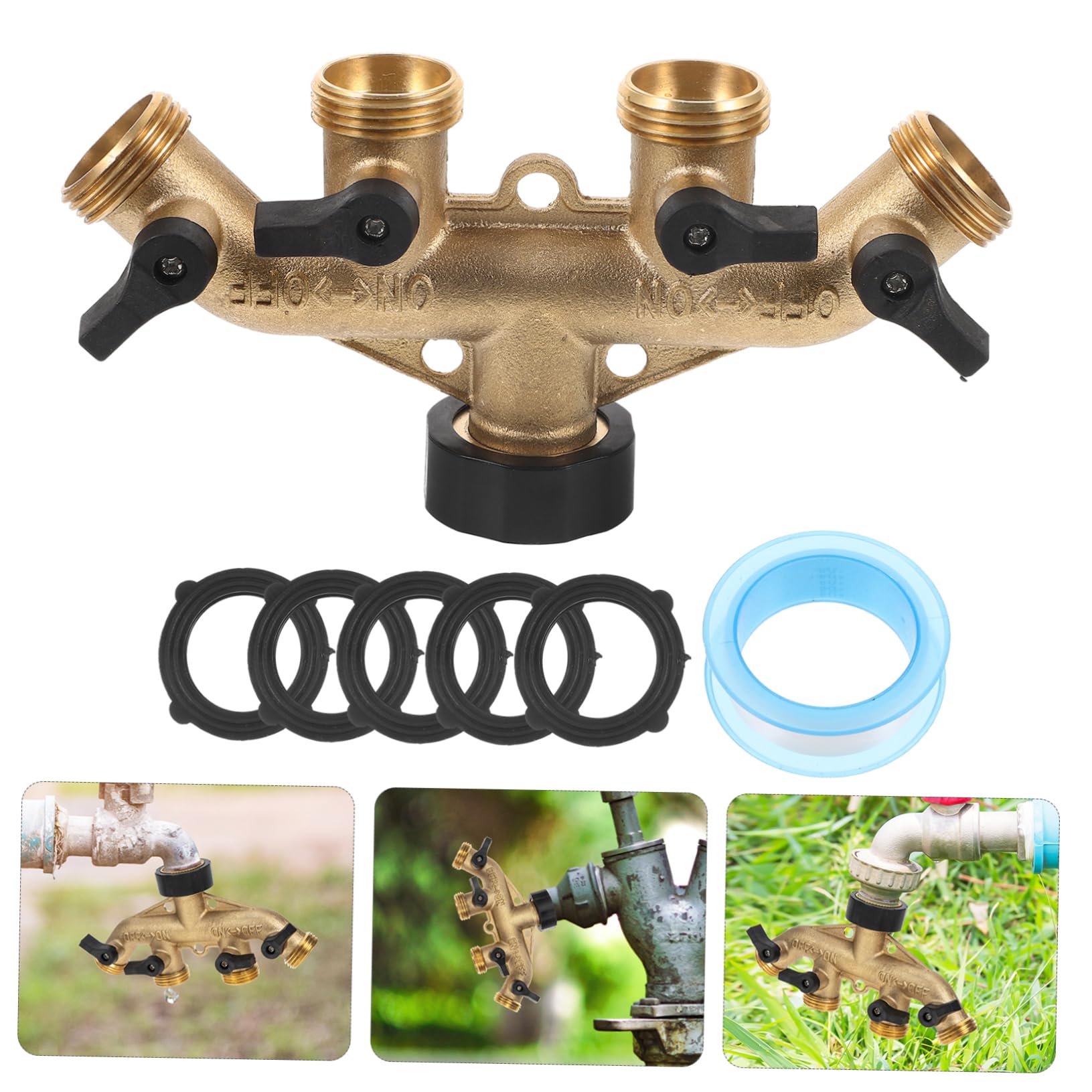 1juego Conector De Manguera De Jardín De Latón Cuadrado Ajustable Vías Para Adaptador De Grifo Exterior Para Riego Sistemas De Irrigación