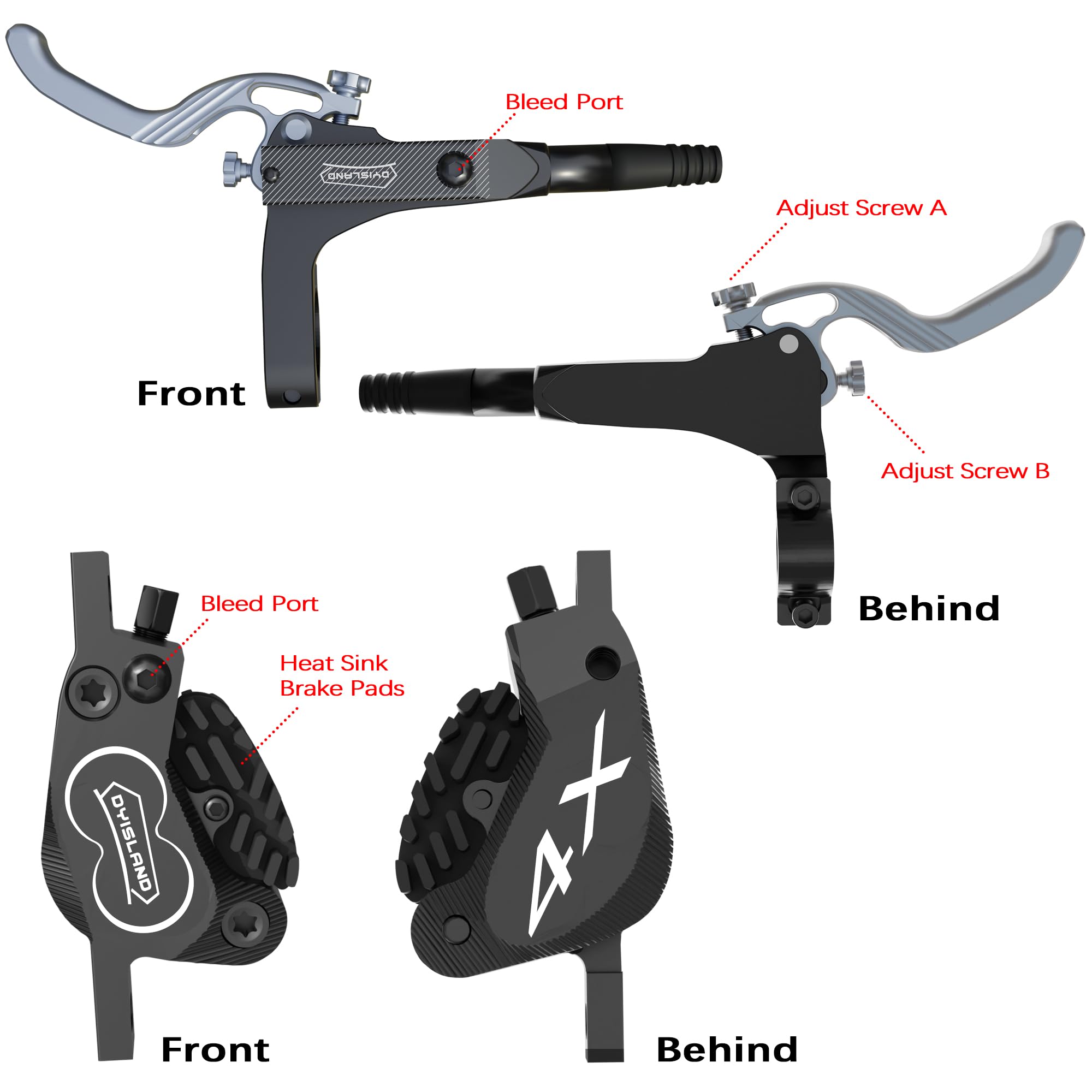 SD-230X MTB Hydraulische Scheibenbremse Satz 2-Kolben/4-Kolben, Aluminium Vorder- und Hinterrad Zwei-Finger-Bremshebel, Bremsensatz für Mountainbike