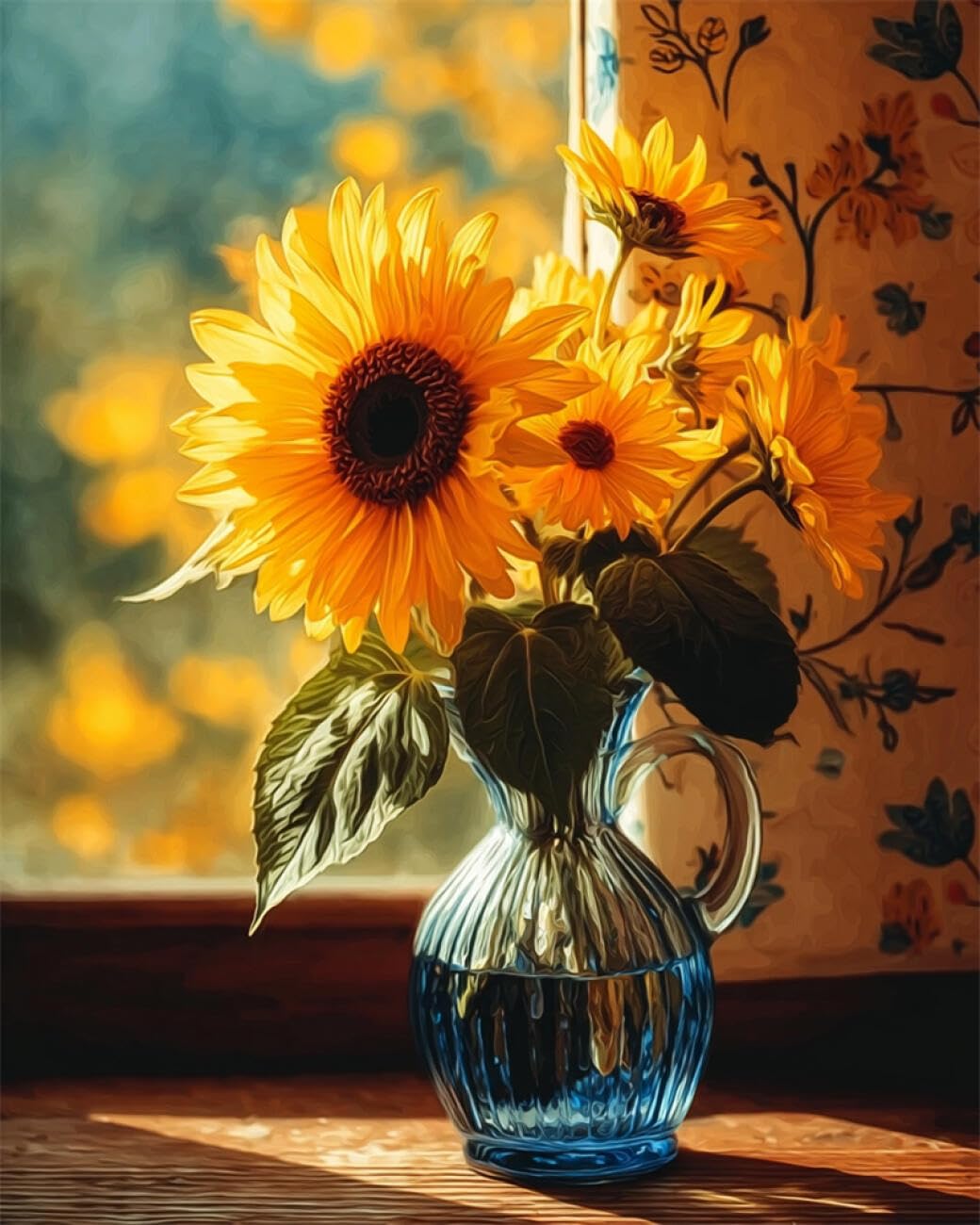 AMBATTERY Flowers DIY Bead Embroidery Set Fantasy Sunflower Bead Embroidery Kit for Adults Needlepoint Tapestry Set Beaded Stitching 40x50cm