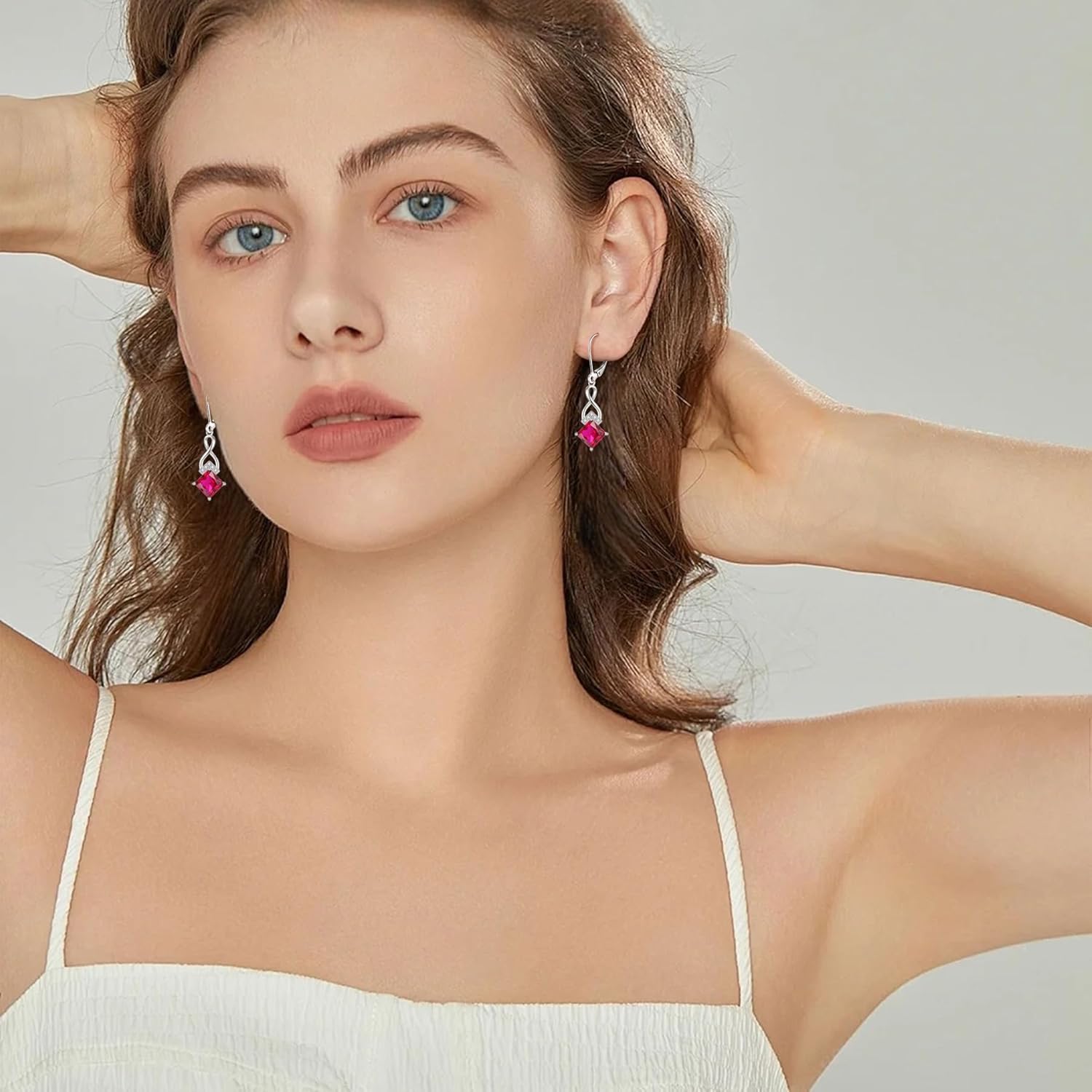 Infinity Dangle Drop Earrings 925 Sterling Silver Leverback Earrings Birthstone Jewelry for Women