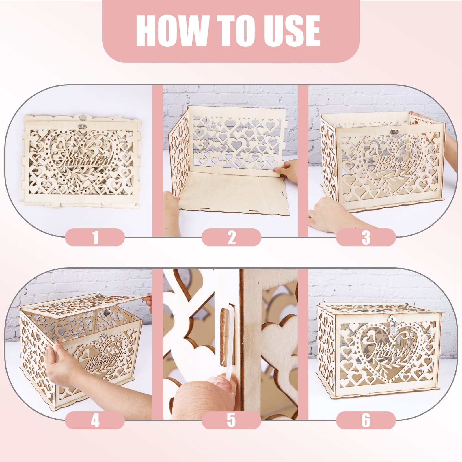 Caja para Tarjetas de Boda Caja Dinero de Boda Regalos con Encaje Suministros Fiesta 22 * 24 * 30cm