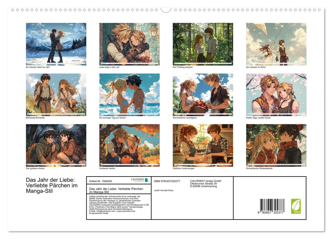 Das Jahr der Liebe: Verliebte Pärchen im Manga-Stil (hochwertiger Premium Wandkalender 2026 DIN A2 quer), Kunstdruck in Hochglanz: Ein ganzes Jahr ... und Manga vereinen möchten (CALVENDO Orte)