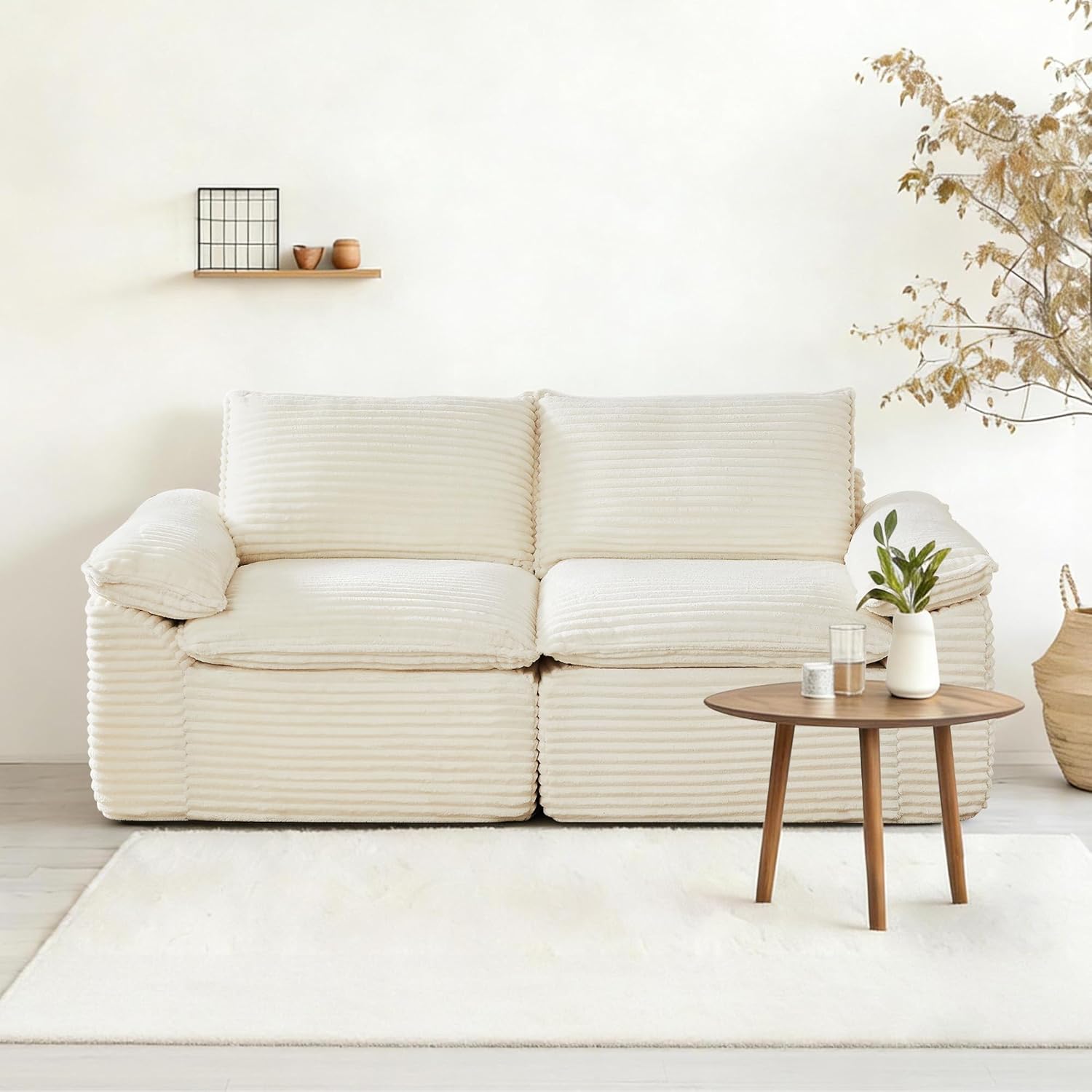 80" Loveseat Sofa, Cloud Boneless Couch Sofa for Living Room, Modern Modular Sectional Sofas 2 Seat Couch Foam Comfy Cloud Couches with Throw Pillows for Bedroom, Apartment, Office，White