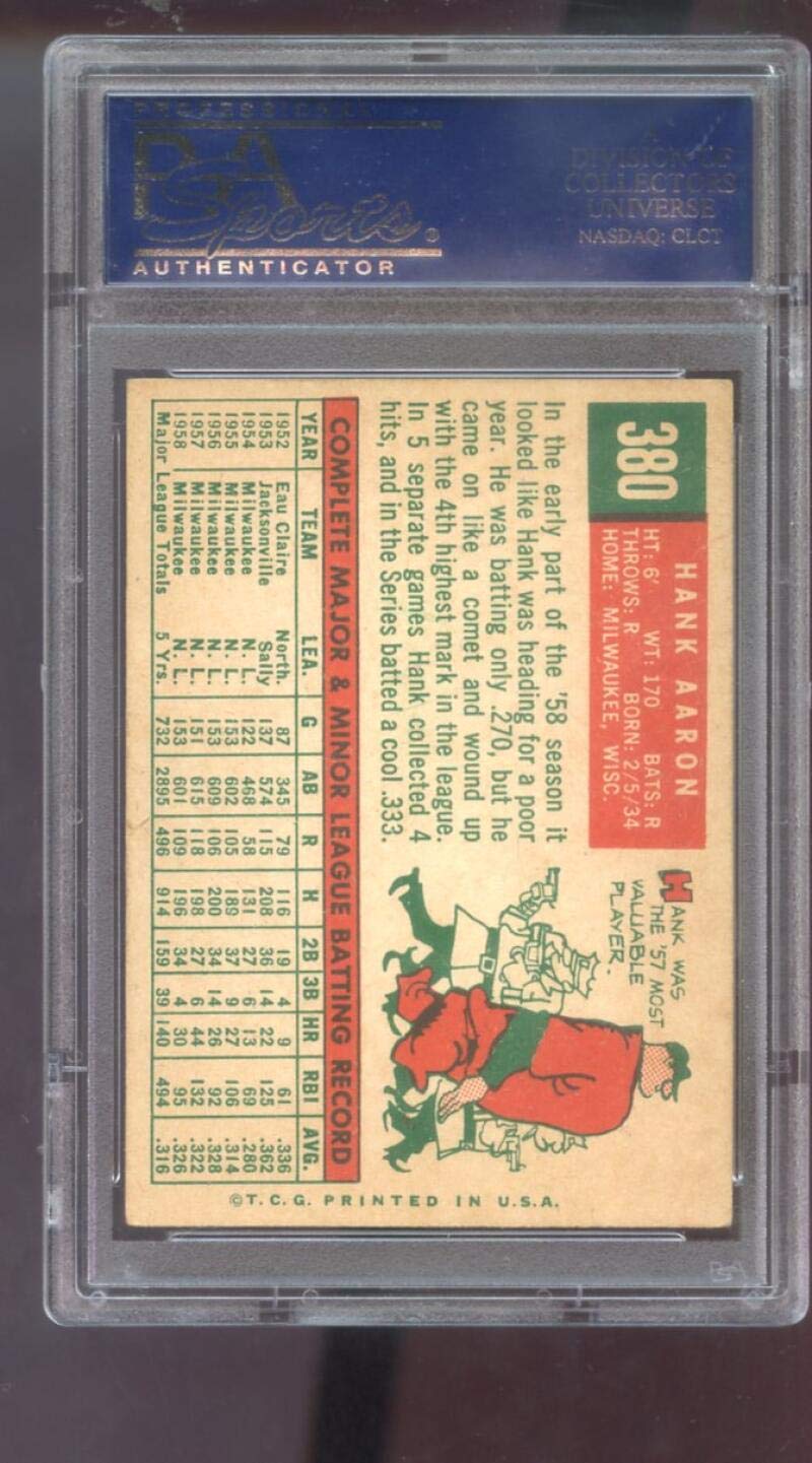 Amazon.com: 1959 Topps #380 Hank Aaron Milwaukee Braves EX PSA 5