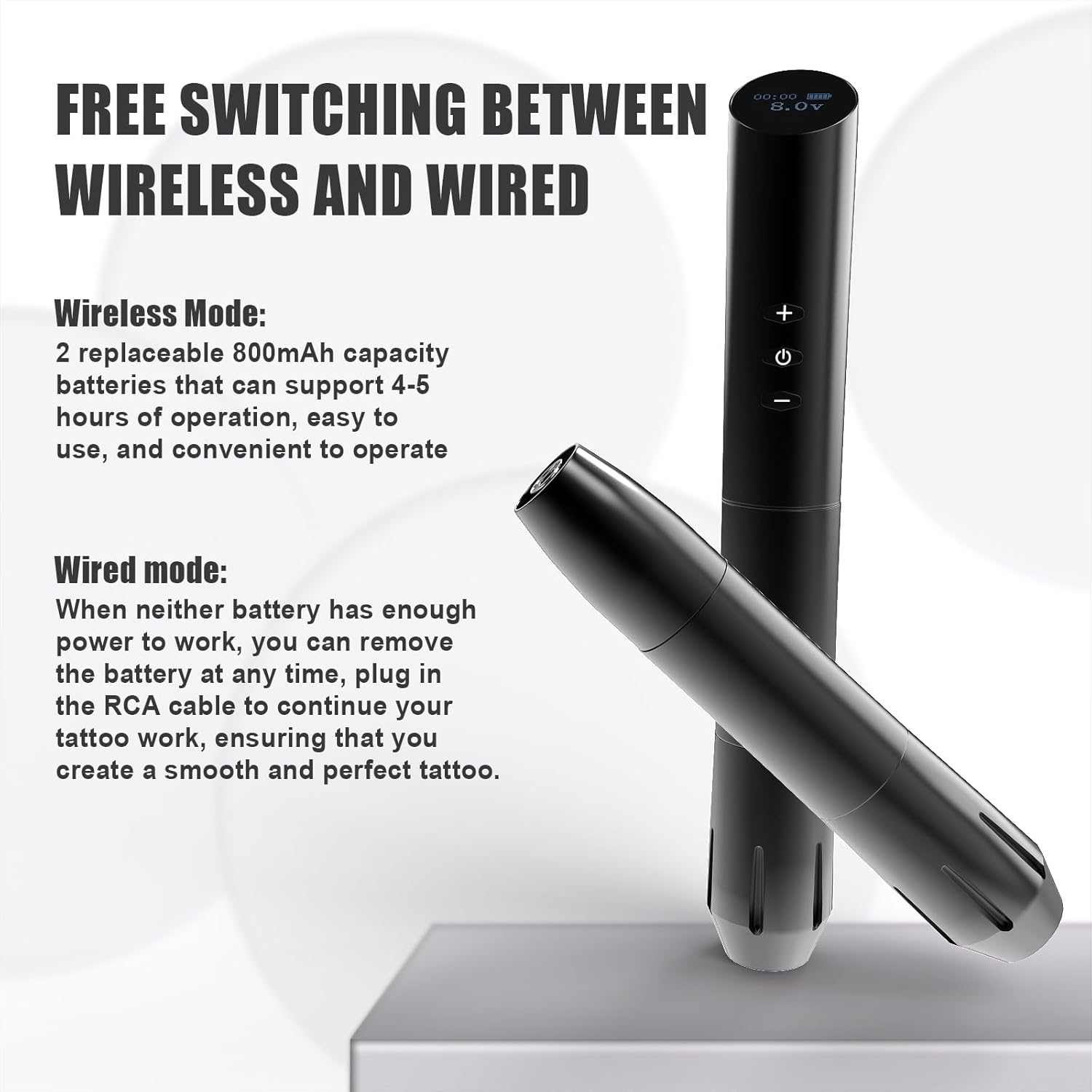 109 Wireless Tattoo Pen Machine Rotary Tattoo Gun with 2PCS Replaceble Batteries Coreless Motor Digital Display Cartridge Battery Pen Permanent Makeup Tattoo Supply for Tattoo Artist (Black)