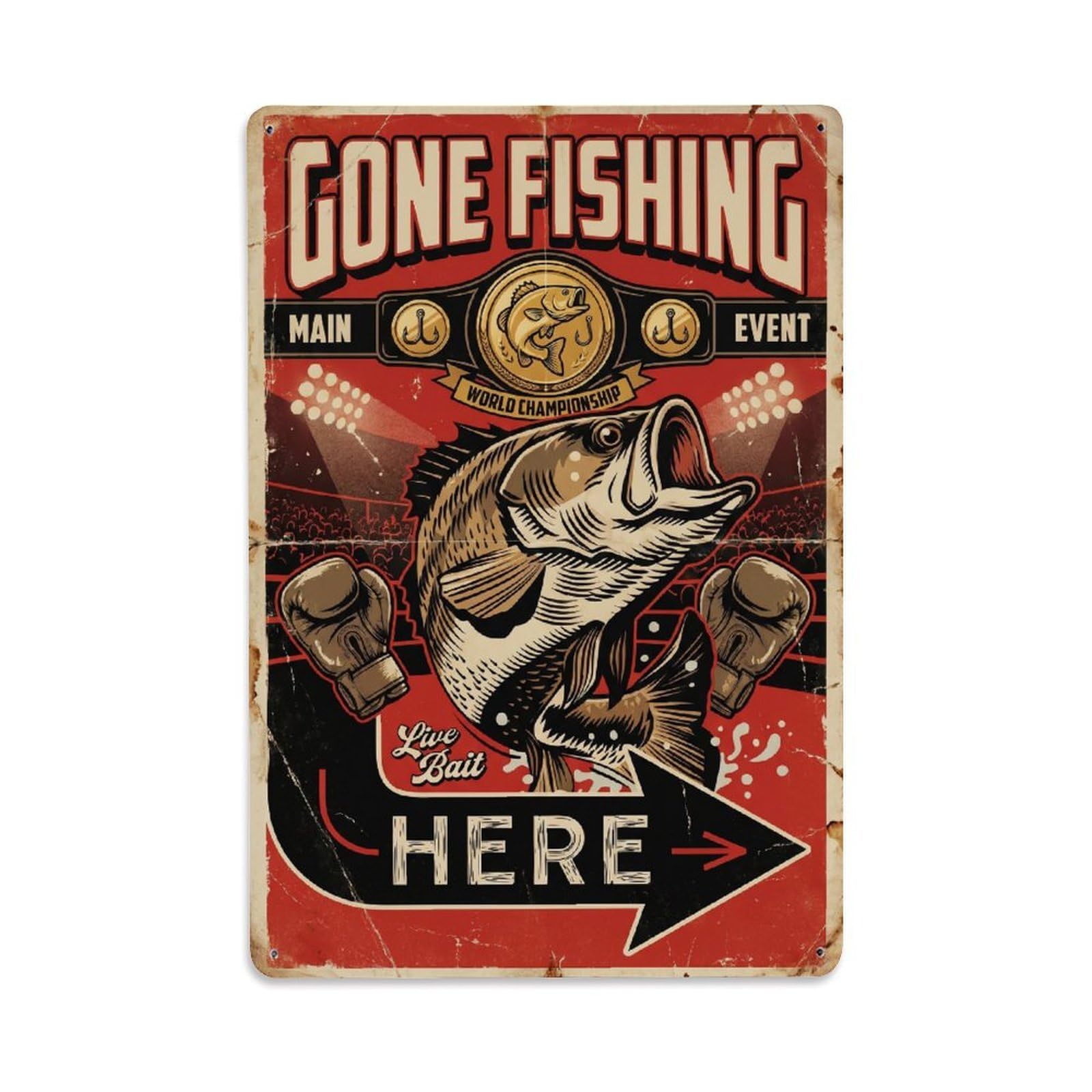 Gone Fishing Fishing Vacation Vintage Metal Tin Sign Plaque Wall Decor for Cafe, Club, Garden Metal Poster 8x12Inch