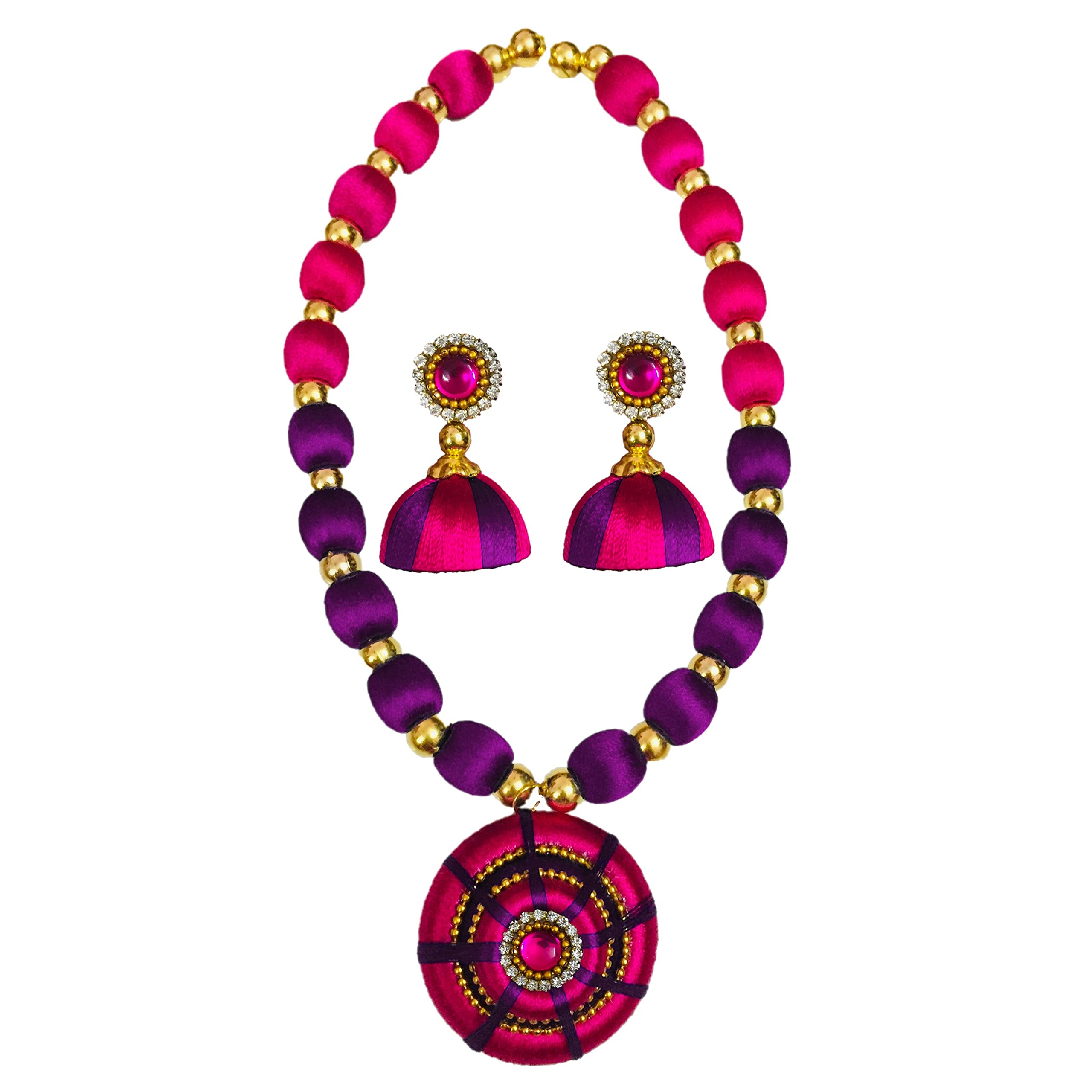 Ambal Double colour plain jhumki with patch sted silk thread necklace set for womens and girls (Purple) (B09FH1YZK3) Amazon Price History, Amazon Price Tracker