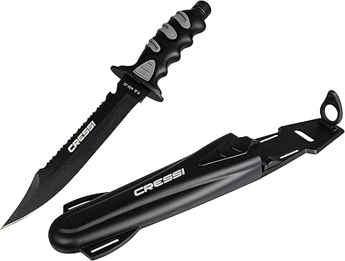 Cressi Cuchillo grande grande con funda – Revestimiento negro templado AISI 420 Hoja de acero inoxidable japonés – Gigante: Diseñado en Italia