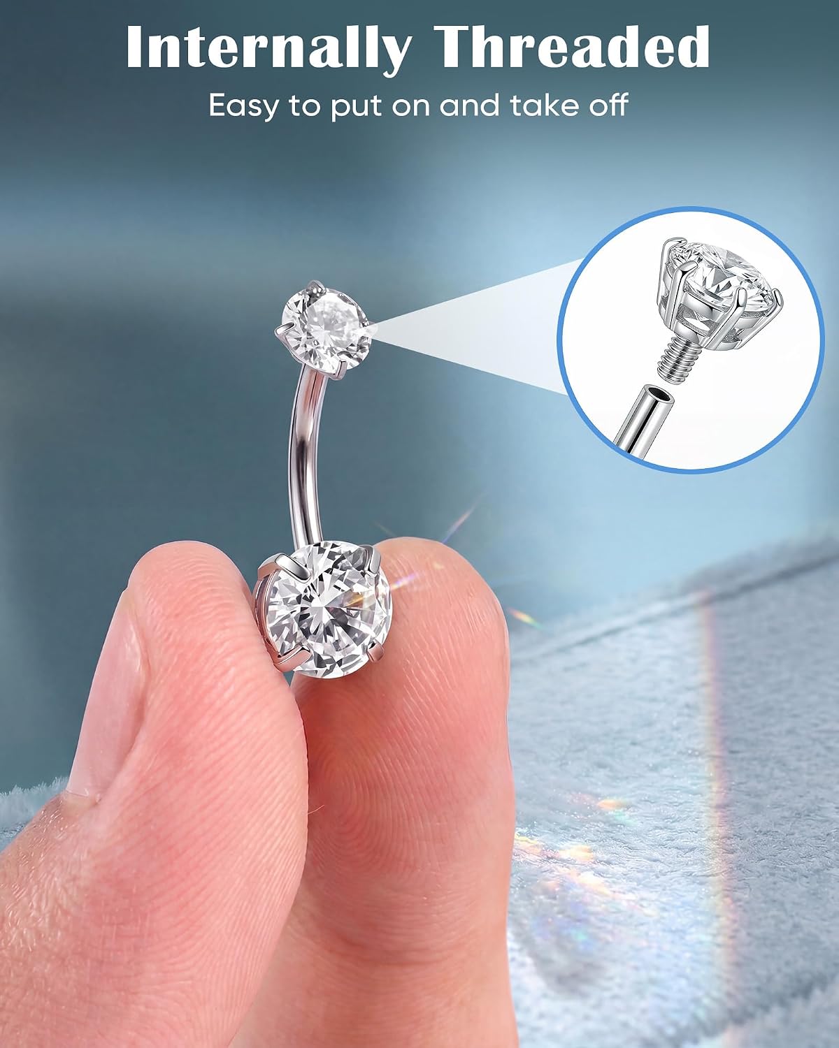 14G Titanium Internally Threaded Belly Button Ring 18K