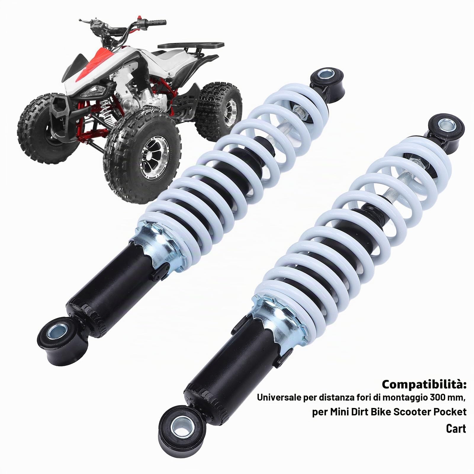 2 Pz 300mm Moto Ammortizzatore Sospensione Posteriore Smorzamento Regolabile Ammortizzatore per Mini Dirt Bike Scooter Pocket Carrello