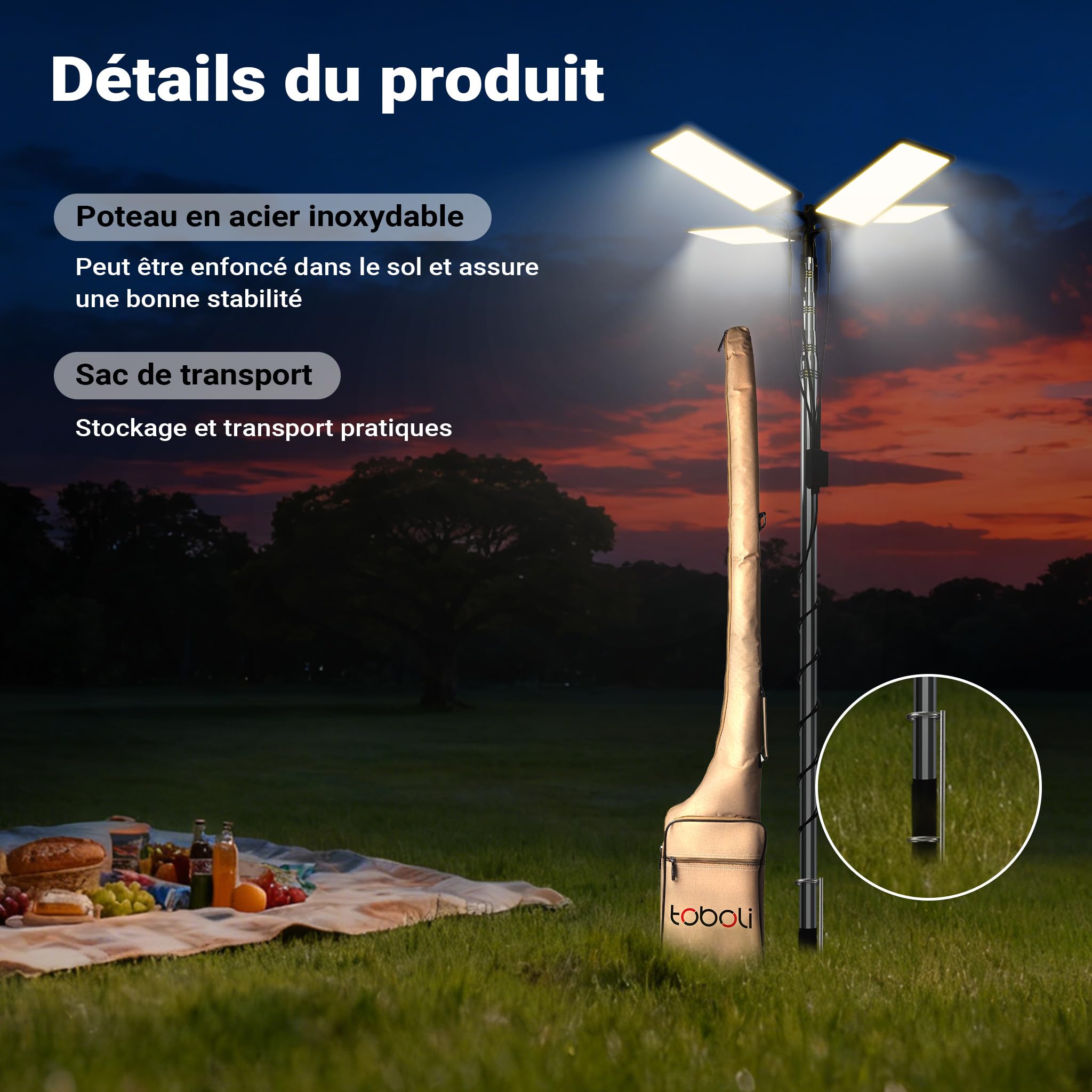 Wiltec Lampe télescopique 12 V LED V2, 560 x 560 x 1190 mm, 912 LED, 11224 lm, Lumière avec Barre de support et Télécommande pour Camping Tente Excursions