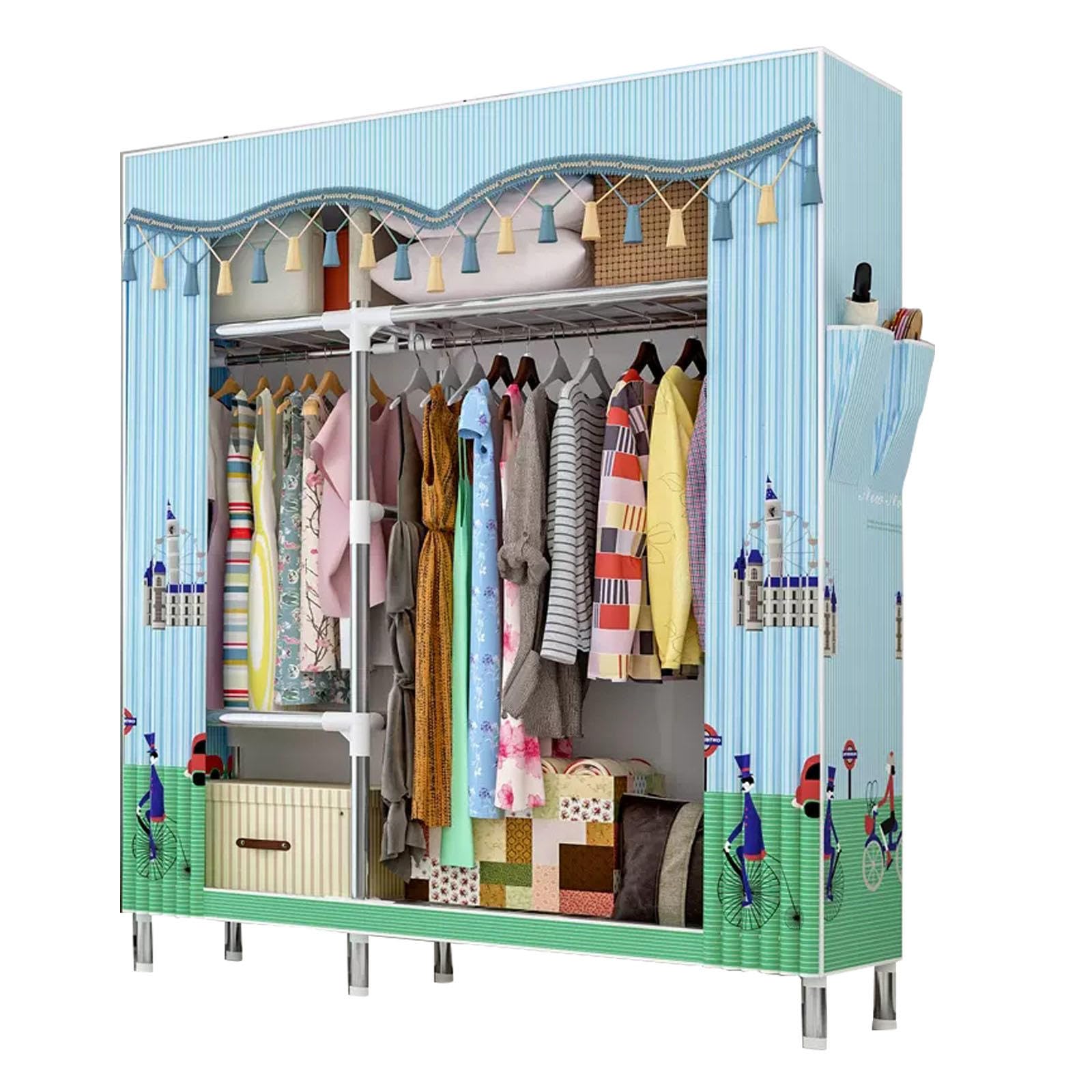 Armario de Tela Plegable, Armario de Tela portátil con Varillas para Colgar, Armario Organizador de Armario, Armario de Ropa para Dormitorio, A-107x42x172CM (B 107x42x172CM)