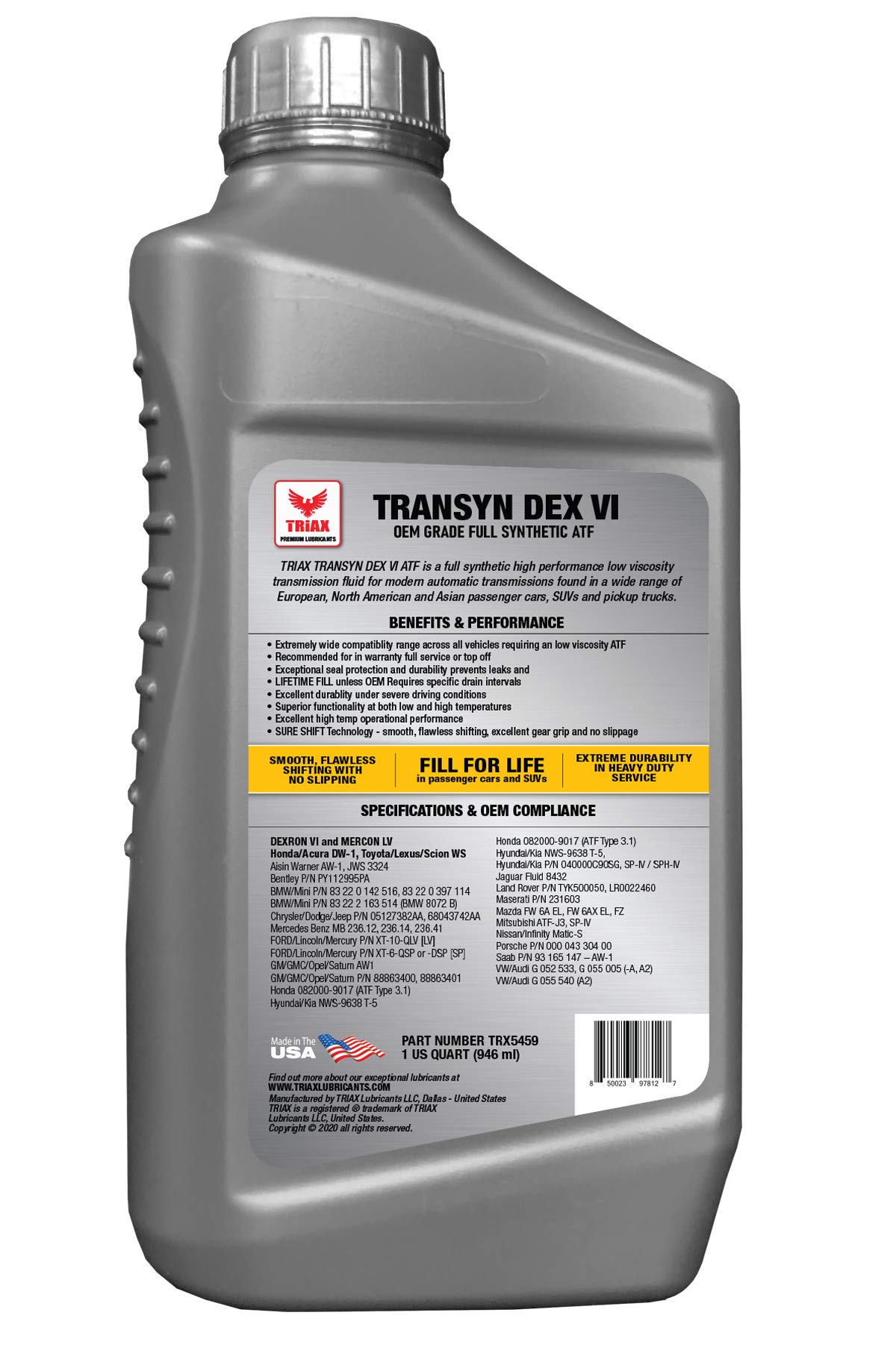 Triax Transyn DEX VI Full Synthetic Low Viscosity Automatic