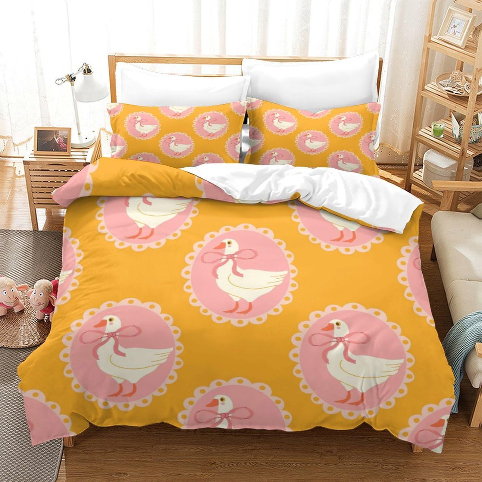 Housse de couette cygne 3D en microfibre 135x200cm avec sa parure de lit élégante
