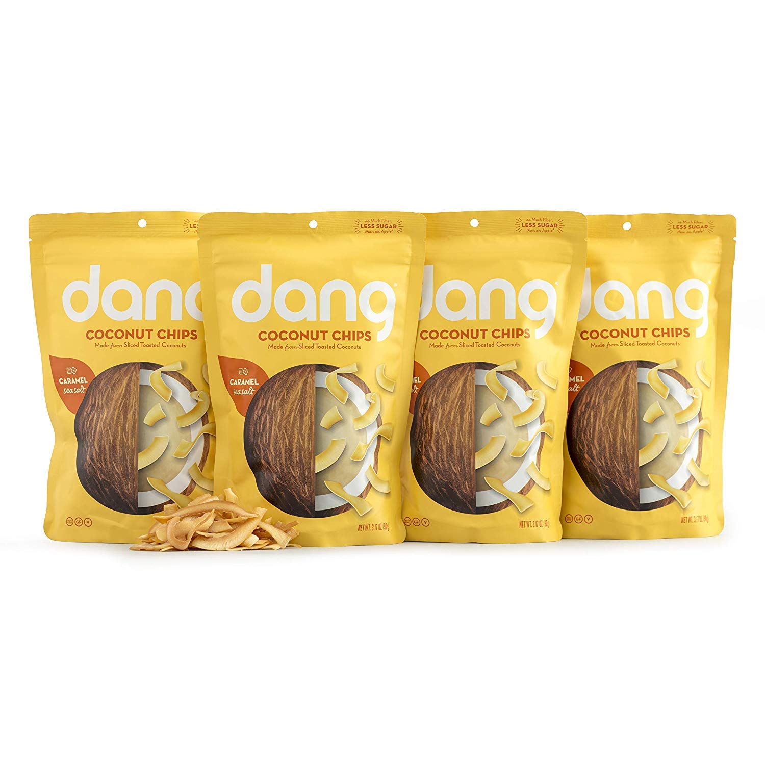 DANG Toasted Coconut Chips | Caramel Sea Salt | 4 Pack | Vegan, Gluten Free, Paleo Friendly, Non Gmo, Healthy Snacks Made With Whole Foods | 3.17 Oz Resealable Bags