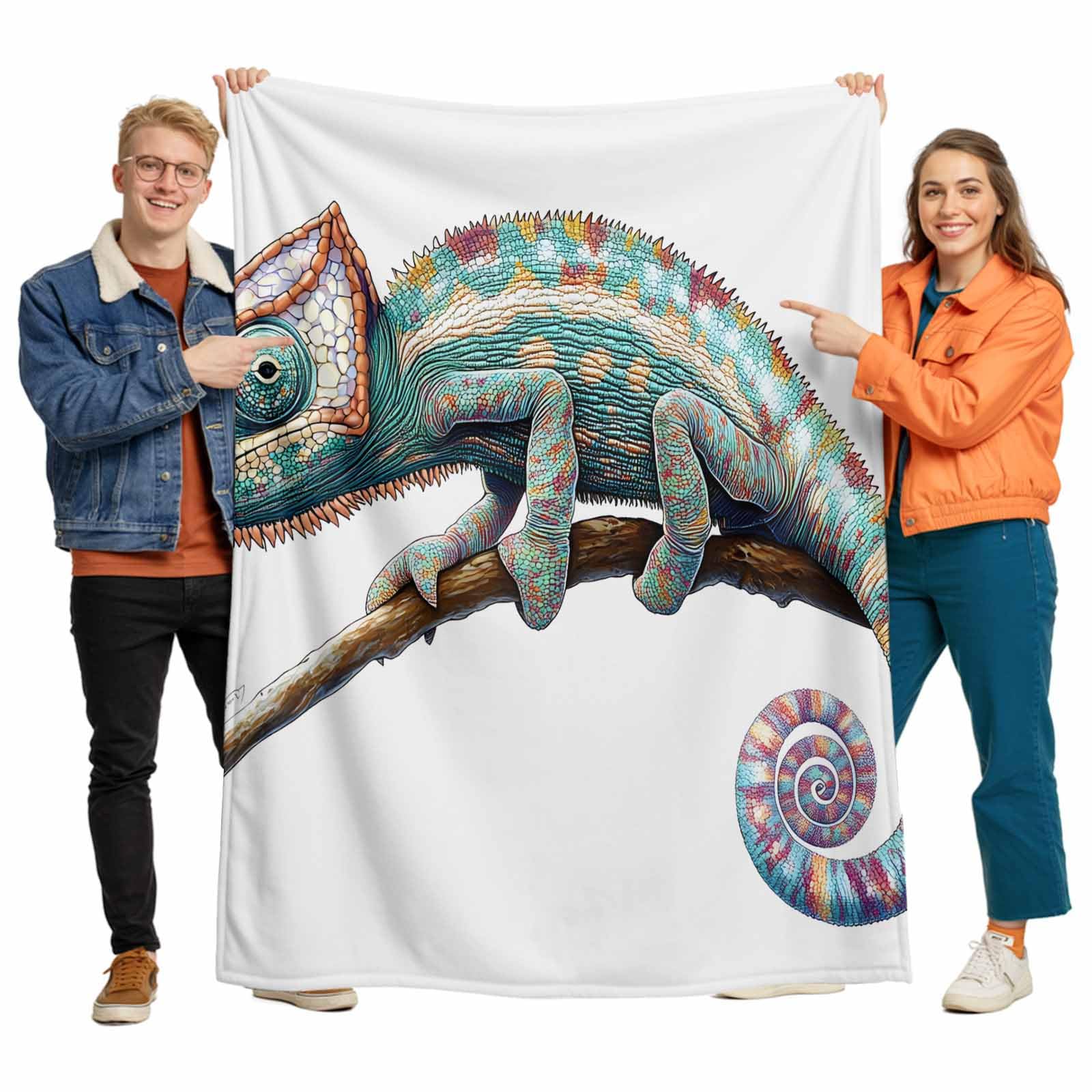 Chameleon Animal Motif Ultra Soft Throw Blanket for Couch Bed Chair Travel Watercolor Chameleon Artwork Fluffy Fleece Blankets Gifts for Women Men 60'' x 80''