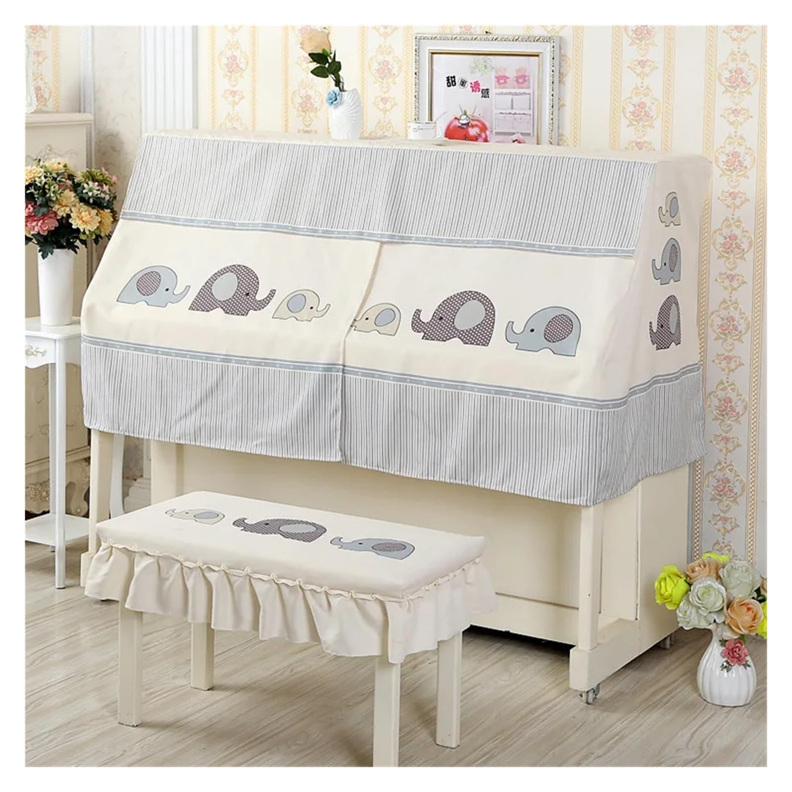 Copertura Per Pianoforte Copertura for pianoforte con animazione a cartoni animati, mezza copertura, antipolvere, moderna e semplice(Baby elephant,Cover single stool)