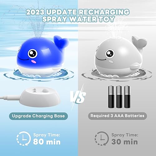 Miniatura 5 de Juguetes de baño para bebés, juguetes de baño recargables de ballena, rociador automático de inducción para bañera y ducha con luz LED, sin agujero,
