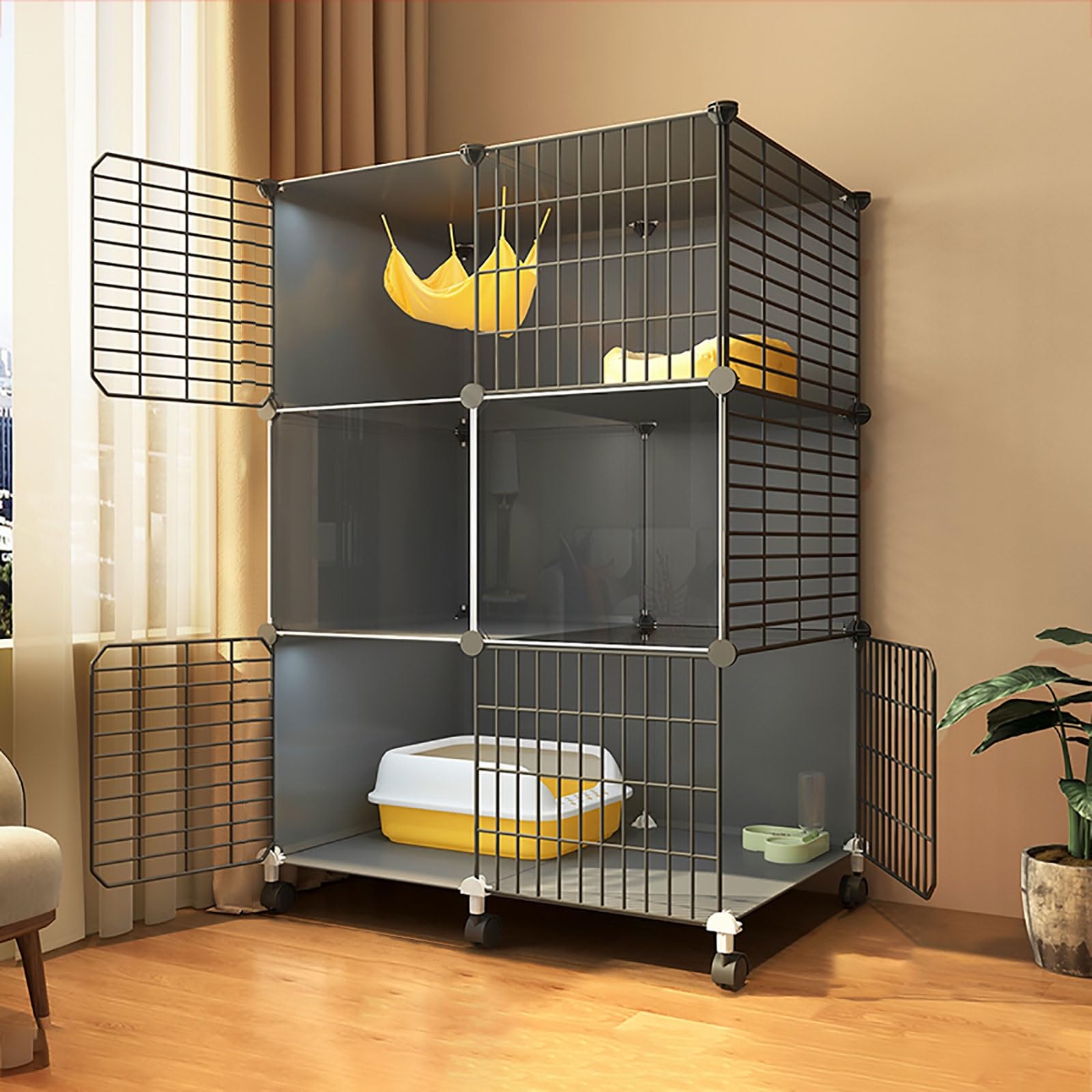 Recinzione per gatti da interni, cuccia staccabile in filo metallico con ruote, grande gabbia per esercizi per animali domestici, perfetta per gattini e gatti, 75 x 39 x 114 cm