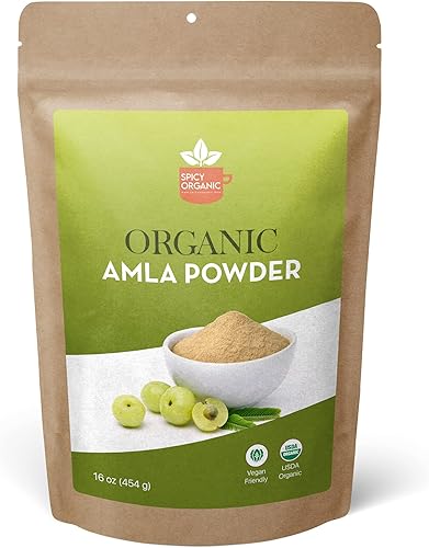 Spicy Organic Amla Powder - 16 onzas (16.01 oz) Amalaki, USDA orgánico, sin OMG, 100% crudo y natural, probado en laboratorio para pureza, polvo de