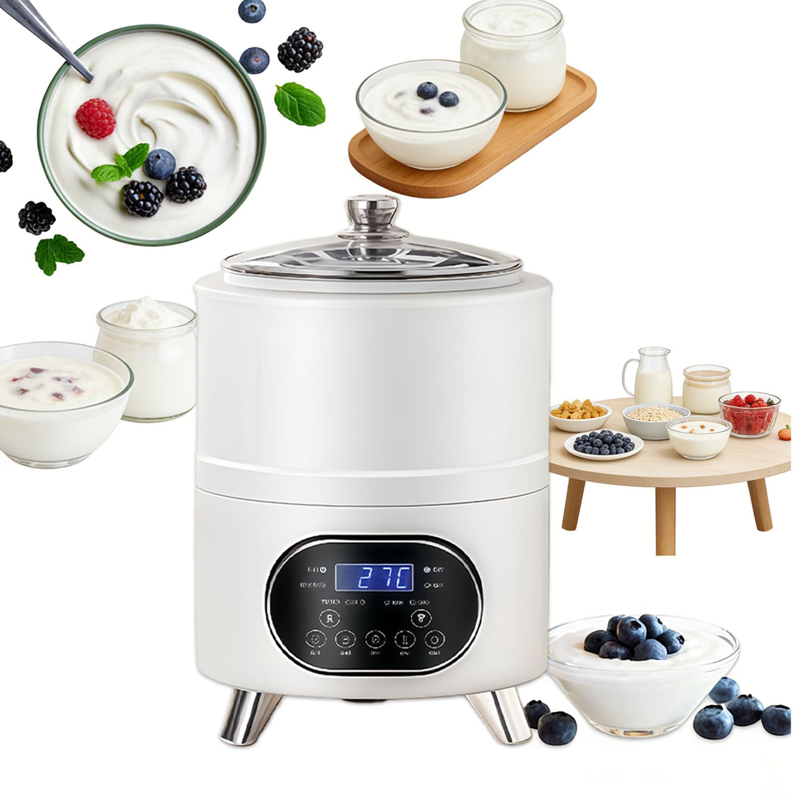 FBJAMZ Yogurt Maker Stainless Steel Fermentation Machine, 360° Constant Temperature for Greek Yogurt and Fruit Vinegar Preparation (White 8L)