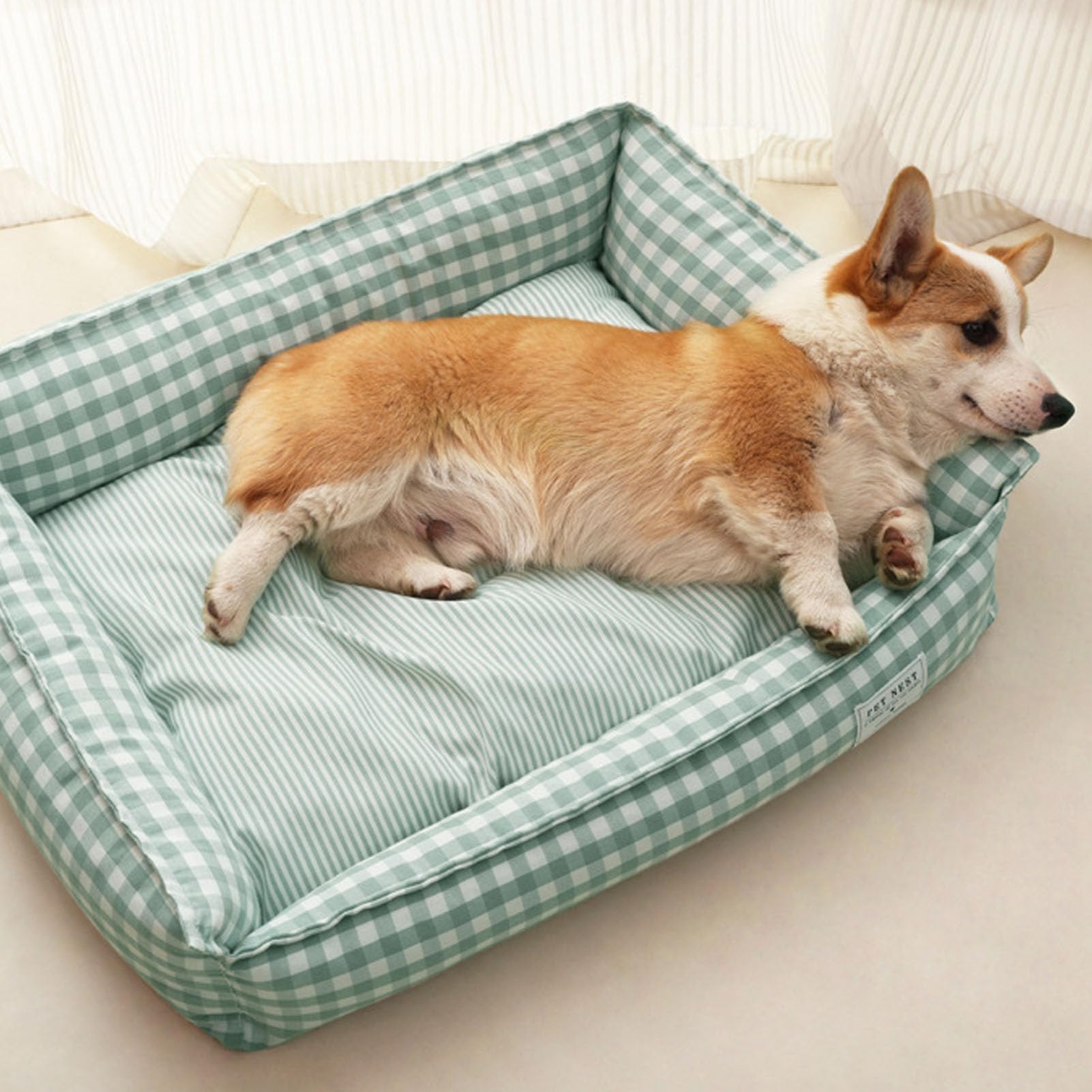 Cuccia per Cani Lavabile, Cuccia Rettangolare per Animali con Fodera Rimovibile, Fondo Antiscivolo Imbottito in Cotone PP, Divano Interno Traspirante per Cani e Gatti di Taglia Piccola e