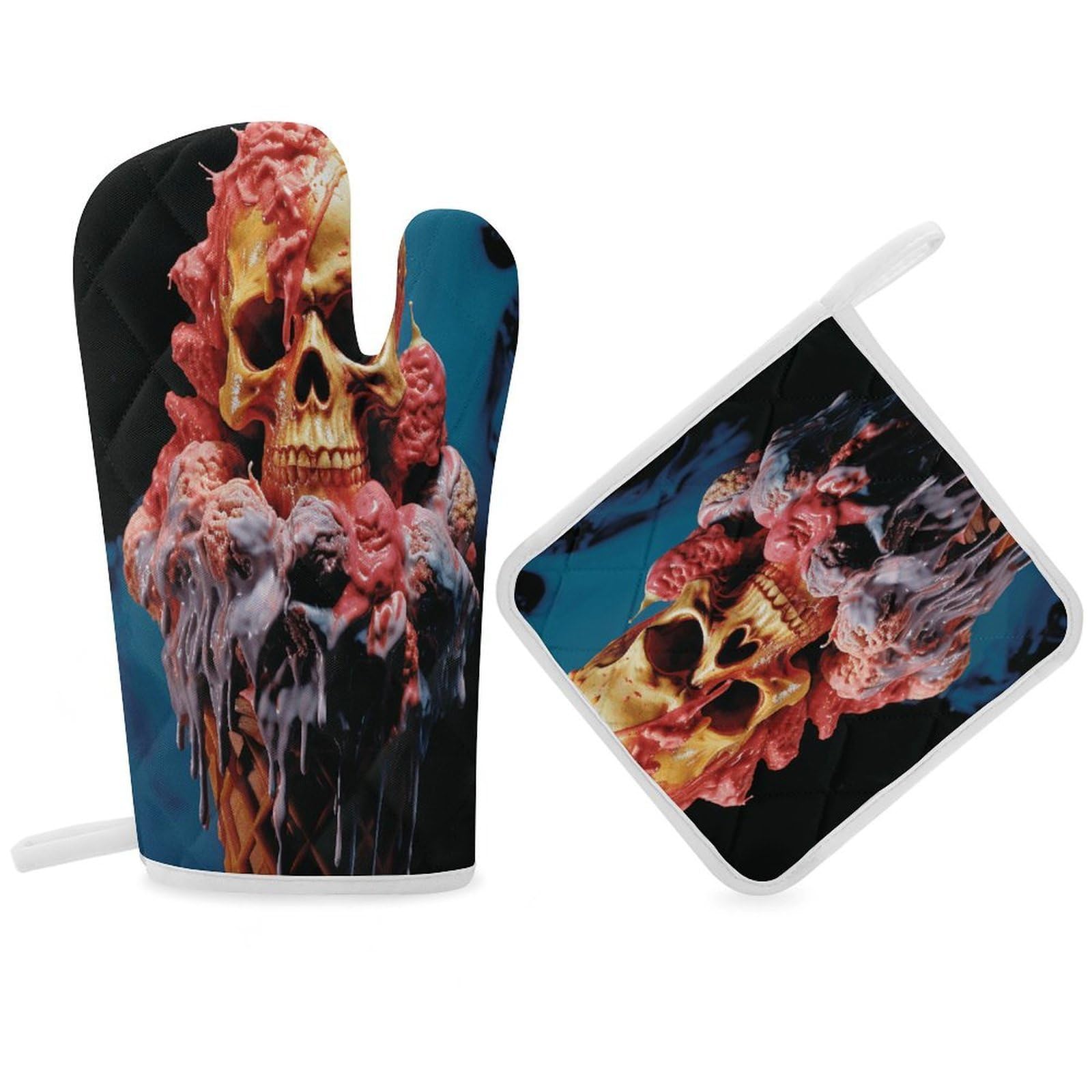 Fodpand Women's Style Egg Rolls And Skulls Oven Mitts And Pot Holders Sets,Oven Gloves For Kitchen Oven Mitts And Potholders For Baking Cooking Grilling Apartment Essentials