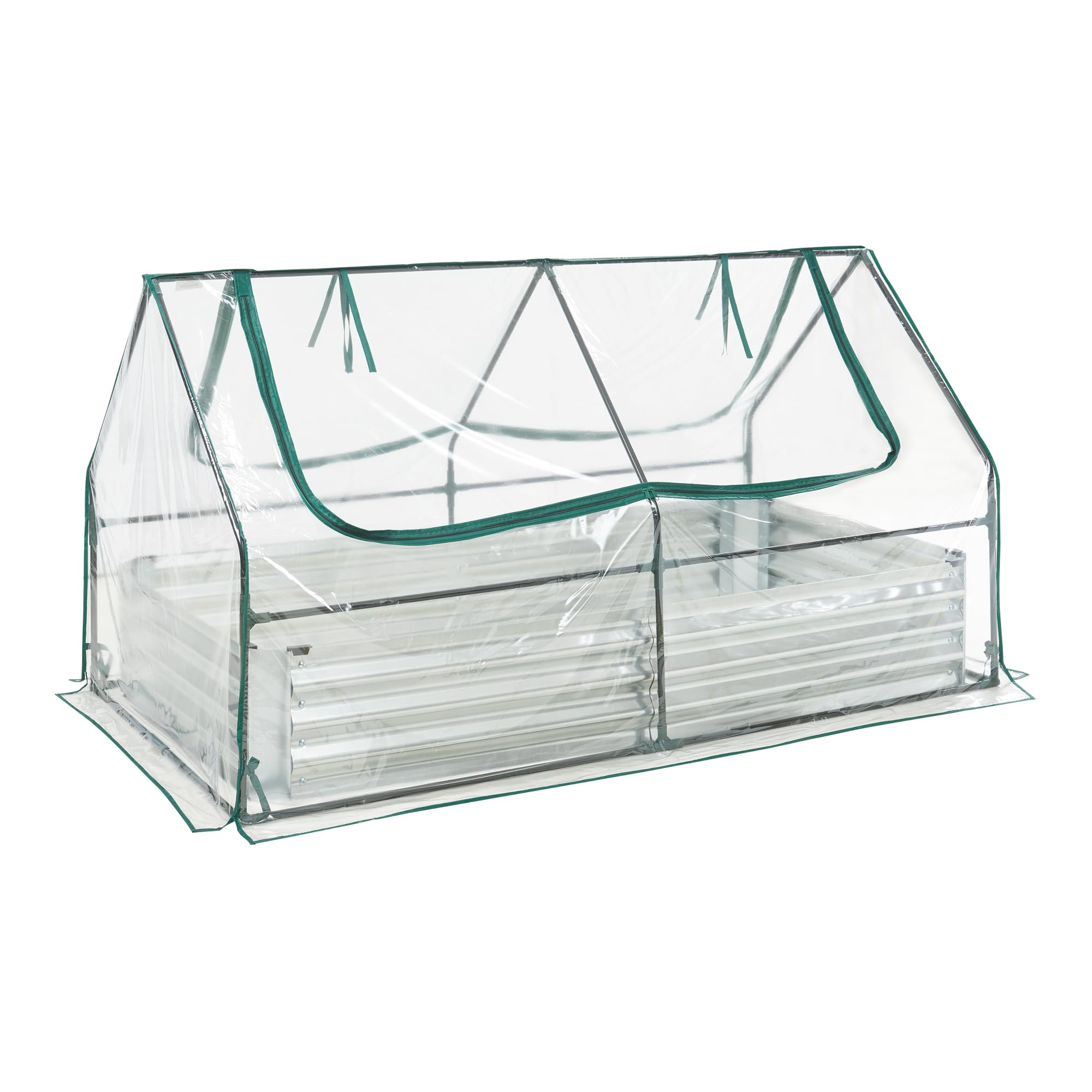 [en.casa] Hochbeet mit Foliengewächshaus Balsorano wetterfest Frühbeet mit Abdeckung Outdoor Stahl mit PVC-Folie Mini-Treibhaus 186 x 96 x 98 cm Transparent