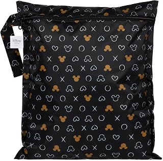 Bumkins Disney Waterproof Wet Bag for Baby, Travel, Swim Suit, Cloth Diapers, Pump Parts, Pool, Beach, Gym Clothes, Toiletry, Hook to Stroller, Daycare, Zip Reusable Wetdry Packing, Minnie Mouse Icon