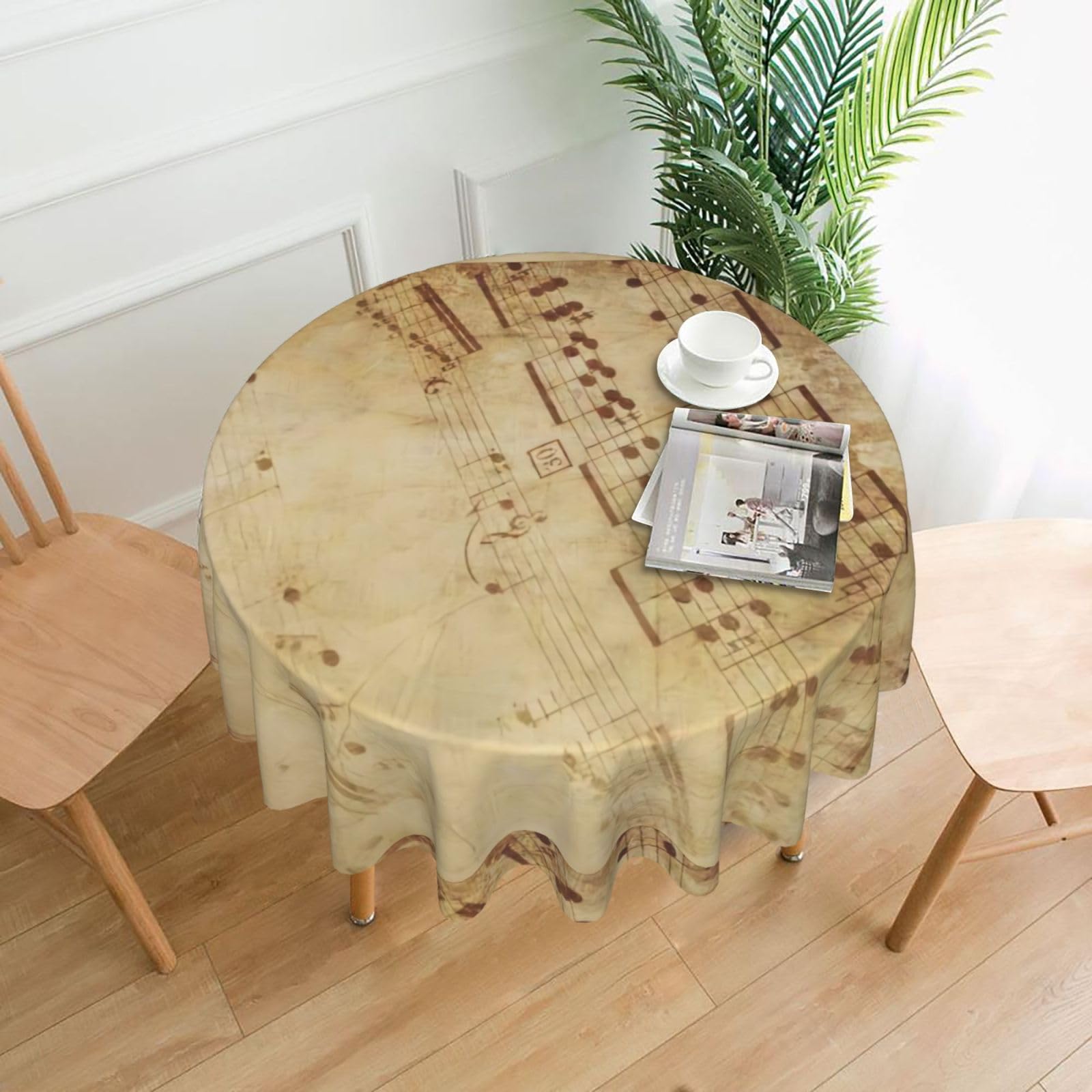 WHJSHOP Round Decorative Tablecloth - 60 in Sheet Music Prints Soft Wrinkle-Resistant for Dining Tables and Parties