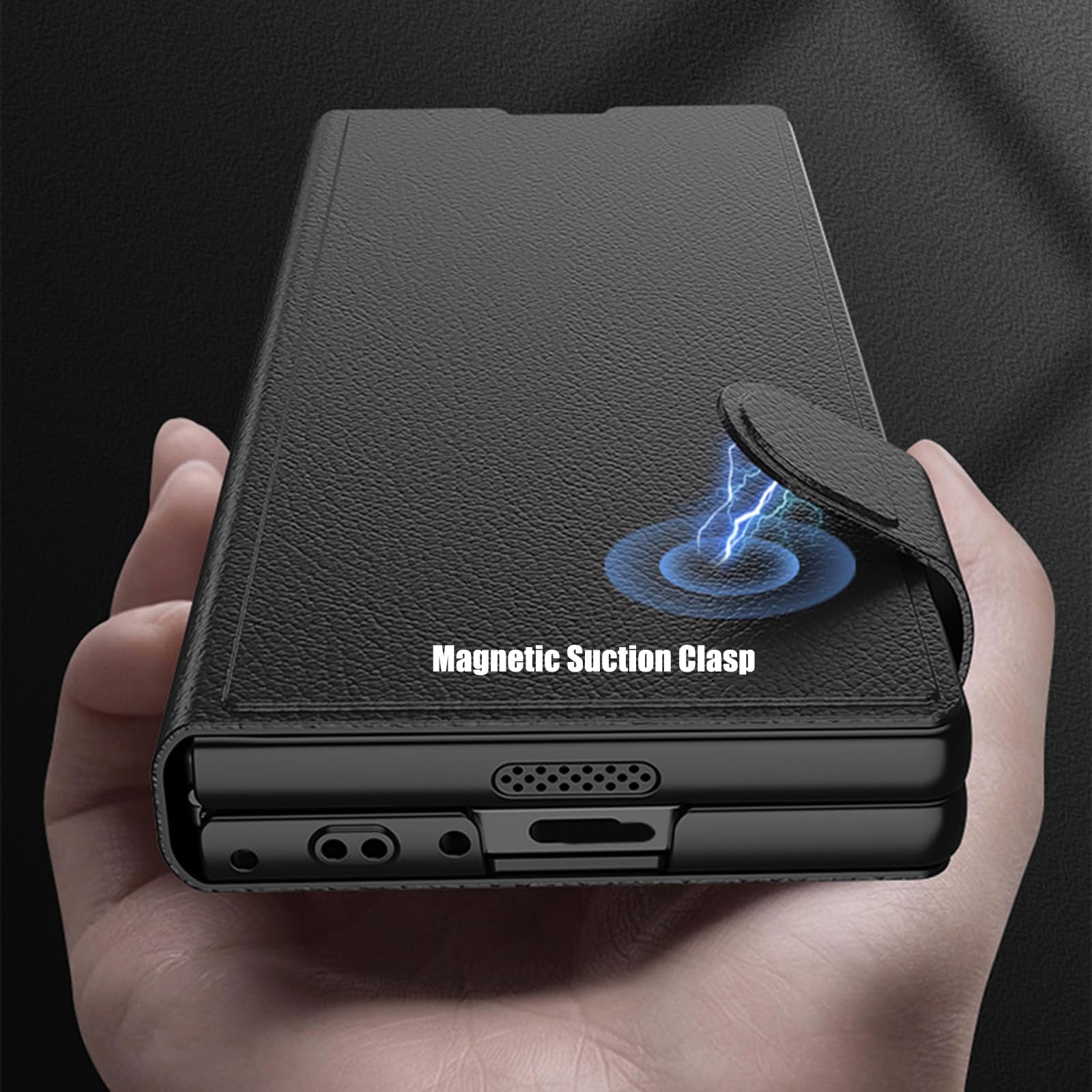Skórzane etui do Samsung Galaxy Z Fold 6, z osłoną ekranu z klapką i funkcją stojaka, etui folio na całą obudowę, odporne na zarysowania, srebrne