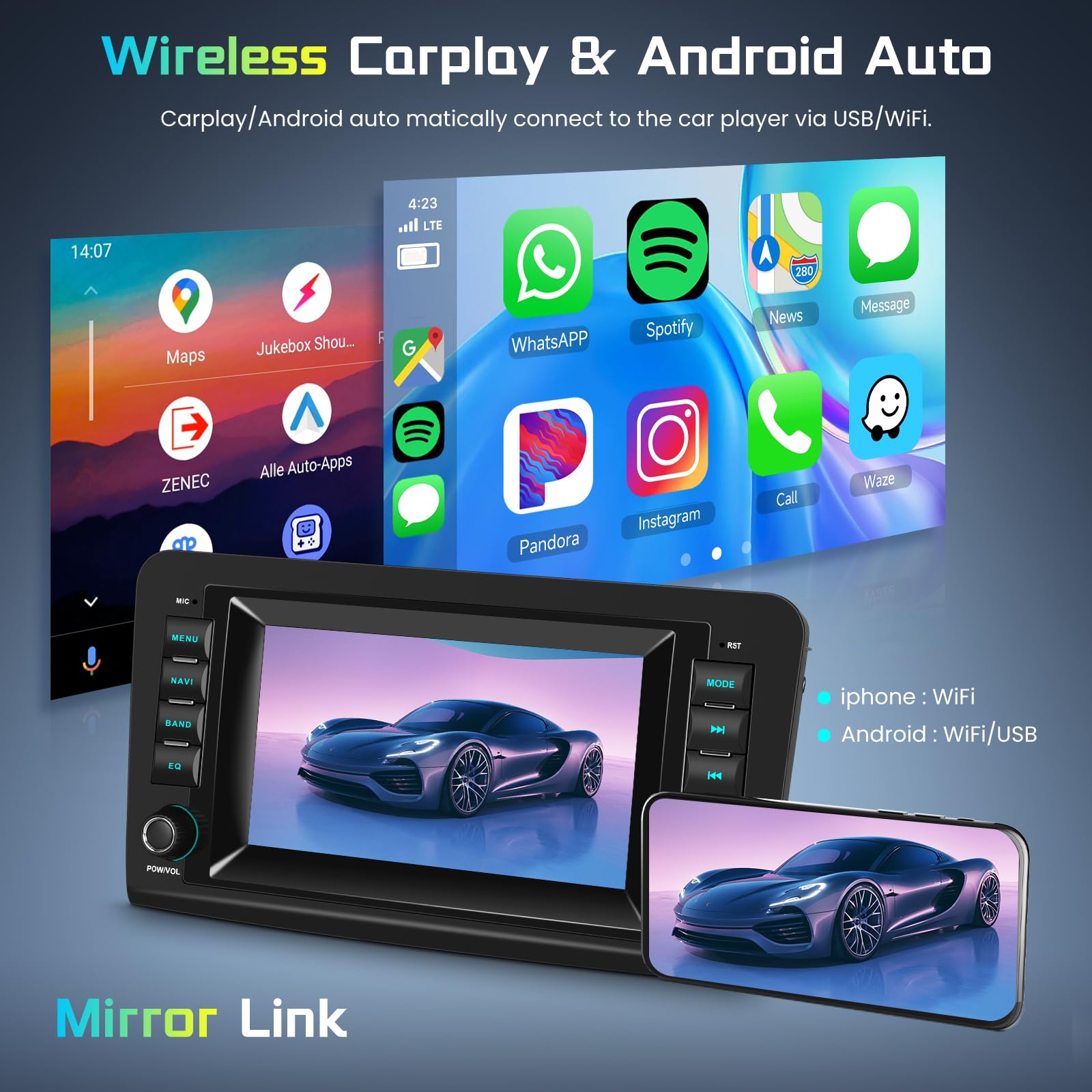 Hodozzy 2G+64G Radio para Mercedes-Benz Clase ML GL W164 X164 ML300 320 350 450 500/ GL420 con Carplay Android Auto Inalambrica, Radio Coche 2 DIN 7 Pulgadas Pantalla Táctil GPS Bluetooth WiFi Cámara