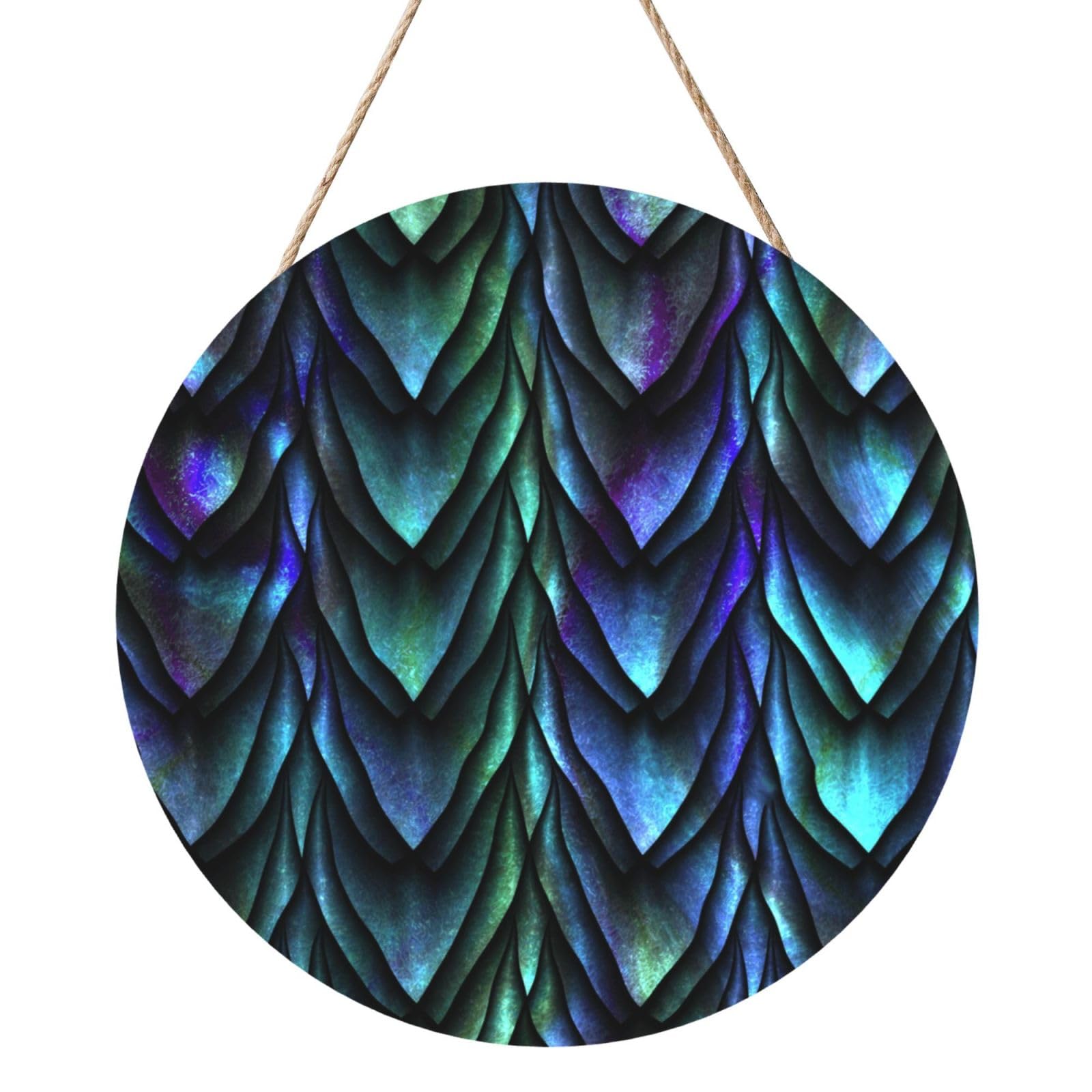 InOmak Dragon Scale Skin, Round Wood Panel Painting 12 in, Wall Hanging Painting For Home