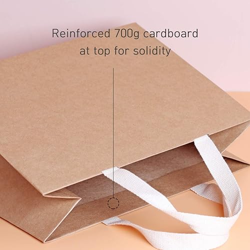 Miniatura 6 de 12 bolsas de papel de 11.8 x 4.7 x 9 pulgadas (2) tamaño mediano, color marrón natural con asas de algodón, bolsas de regalo gruesas y resistentes y