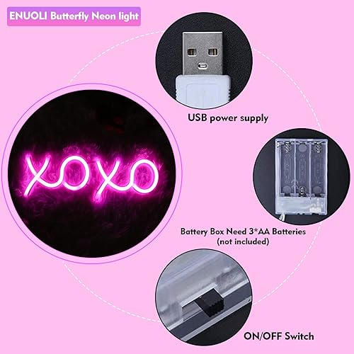 Miniatura 2 de ENUOLI XOXO - Letrero de neón rosa para dormitorio, letrero de neón rosa alimentado por USB, decoración de pared, decoración del hogar, letrero LED