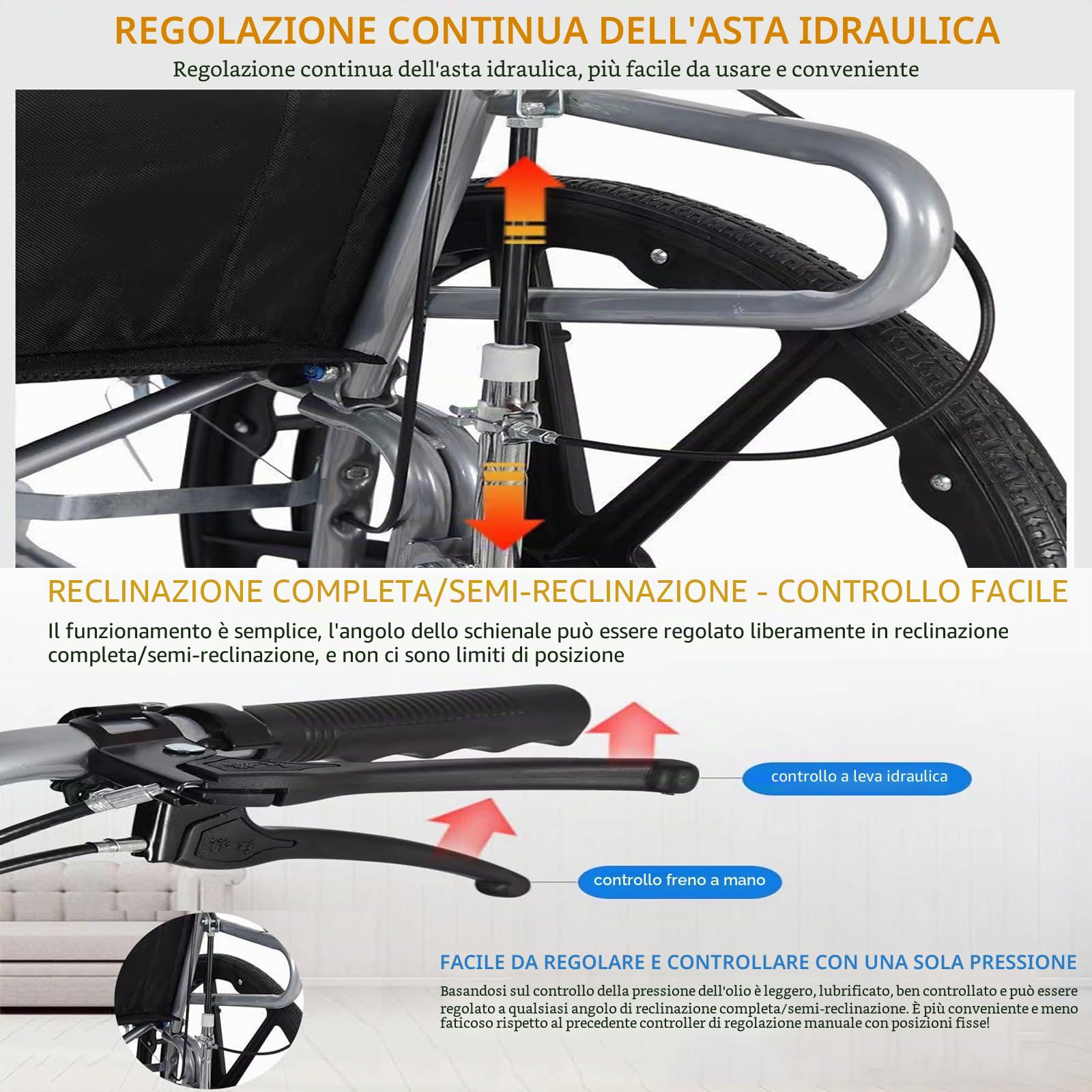 ITALS Carrozzina per Disabili Autospinta,Sedia a rotelle,Pieghevole,Schienale Ribaltabile,Cintura di Sicurezza, Pedane Estraibili,per Anziani e Disabili con Braccioli Ribaltabili F