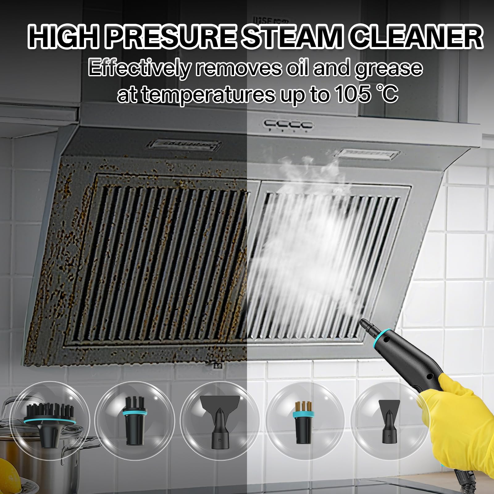 Steam Cleaner for Home,High Pressure Steamer for Cleaning,1250ML Water Tank 15s Heat-Up,6 Level Adjustable,Handheld Steam Cleaner for Floor,Car,Couch,Furniture,Kitchen — view 7