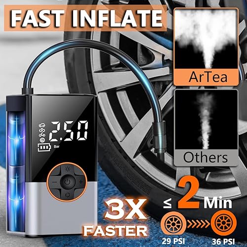 Miniatura 3 de Inflador de neumáticos, compresor de aire portátil para neumáticos de automóvil, mini inflador de neumáticos inalámbrico de 150 PSI, inflado de