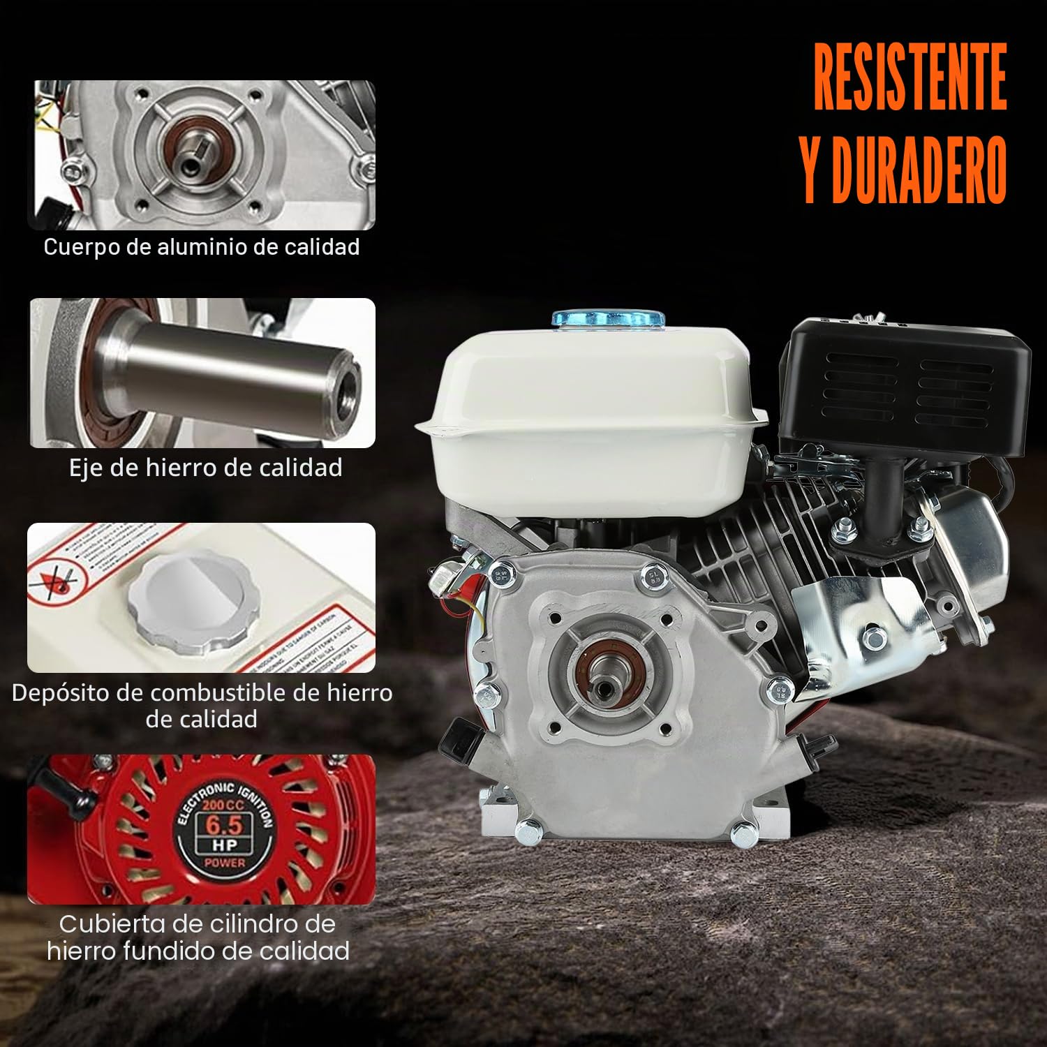 VOBOR Motor de Gasolina OHV,Motor de Gasolina Universal de 4 Tiempos,168f Motor de Gasolina de Disipación Rápida de Calor,6.5hp/4.8kw,Generador de Arranque por Tracción con 20 Mm de Diámetro