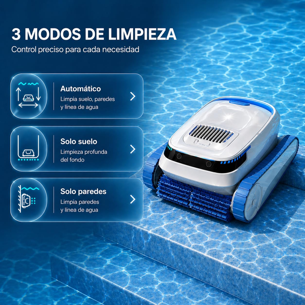 QD40 Robot limpiafondos Piscina sin Cable batería 120 min – Limpia Fondo, Paredes y línea de Agua, navegación Inteligente, Auto Parking, App Bluetooth, Filtro 4L Alta Capacidad