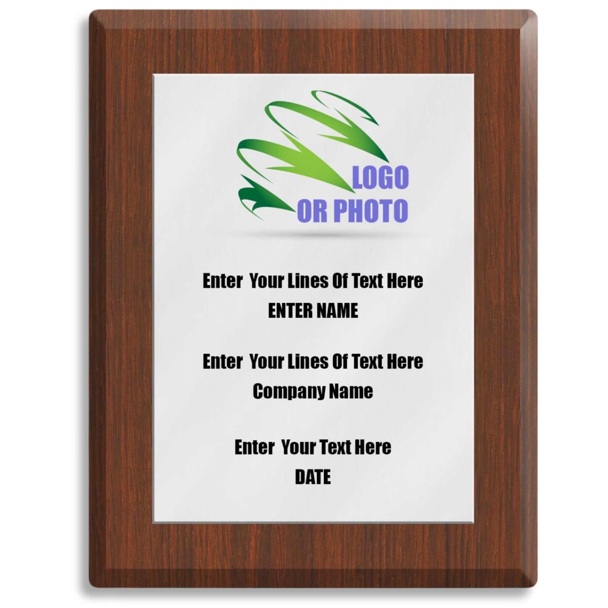 Personalized Award Plaque - Full Color Printing - Add Your Own Photos Logos and Text - 5 Sizes - 3 Frame Types - Silver or Gold Metal - Fully