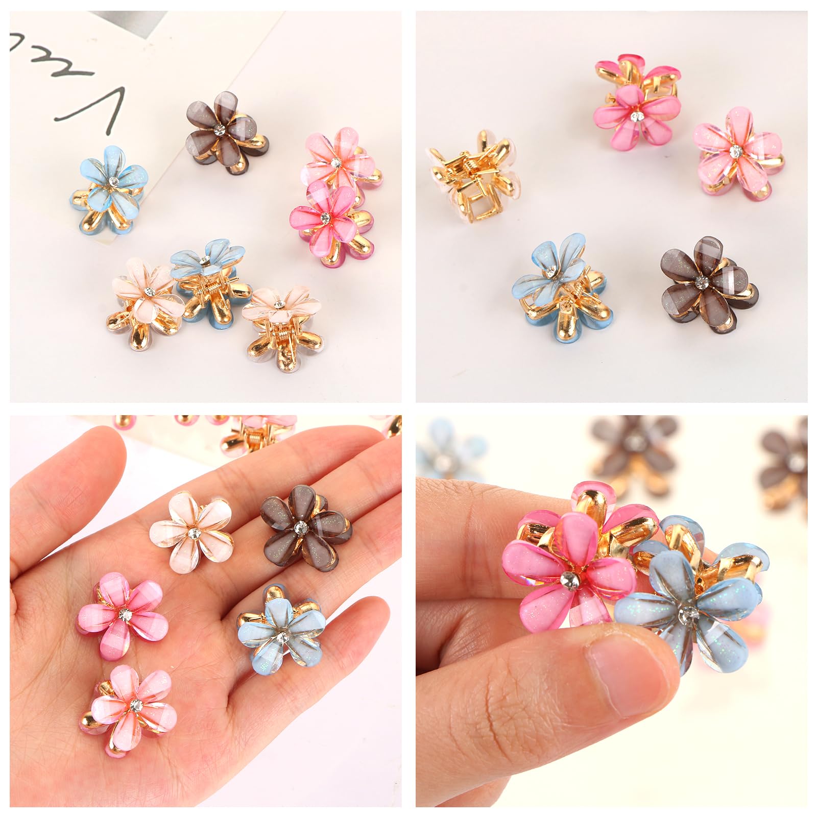LALASTYLE 20 Pcs Mini Diamond Hair Claw Clips, Mini Flower Hairpins, Sweet Barrettes, Small Hair Accessories for Women Girls (5 Colors) - Image 4