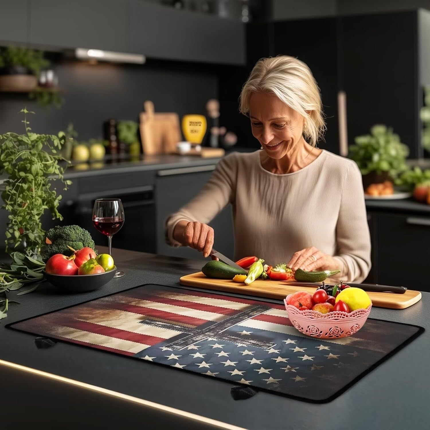 Poceacles Stove Top Cover Ceramic Glass Stove Cover Mat Range Cover Versatile Oil Resistant Scratch Resistant Oven Mat Protector Expands Usable Space, Cross American Flag